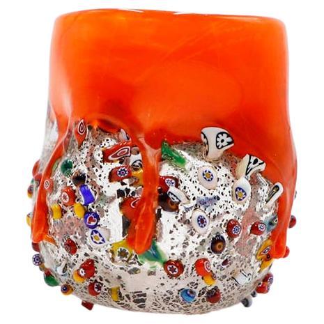 Millefiori Glass Tumbler, Dimpled Crumpled Glass Beaker