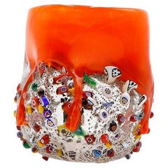 Millefiori Glass Tumbler, Dimpled Crumpled Glass Beaker