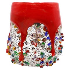 Millefiori Glass Tumbler, Dimpled Crumpled Glass Beaker