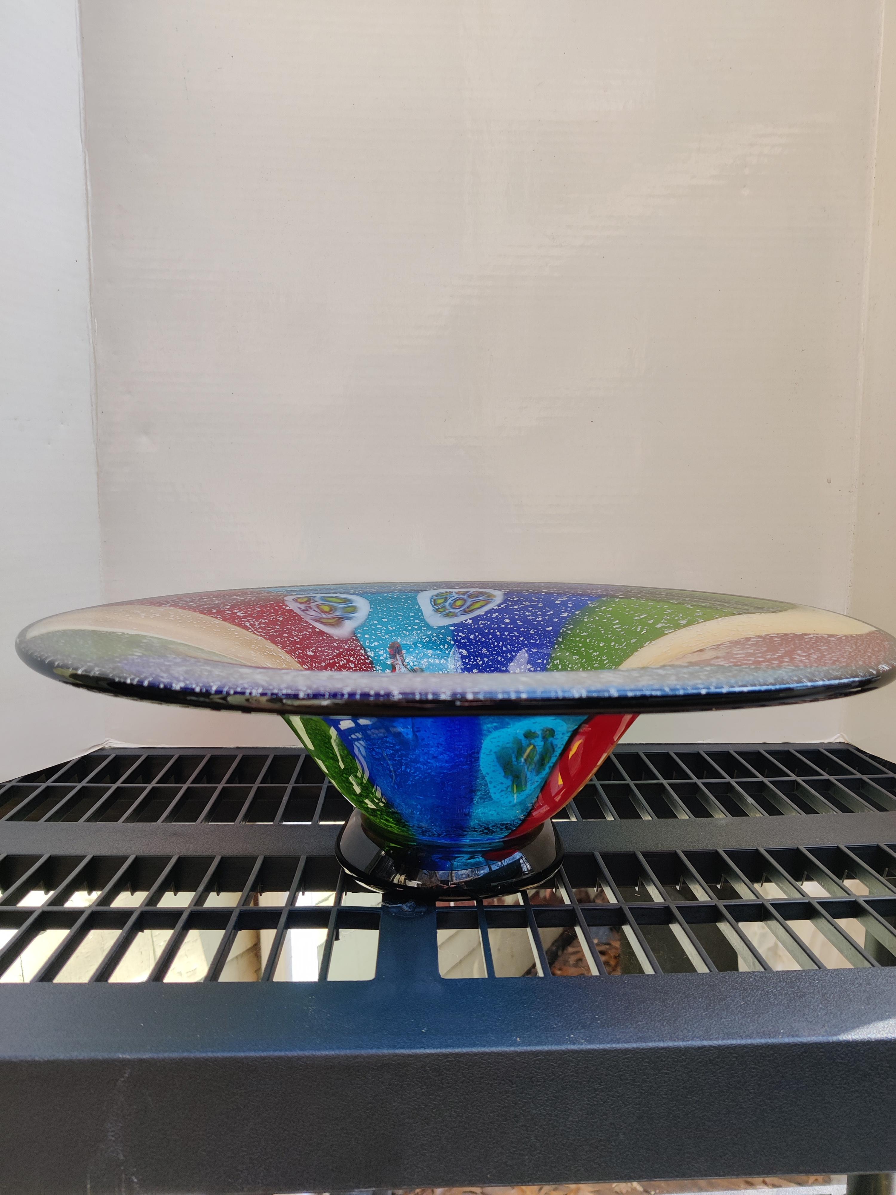 Italian Millefiori Murano Blown Glass Swirling Mixed Color Bowl For Sale
