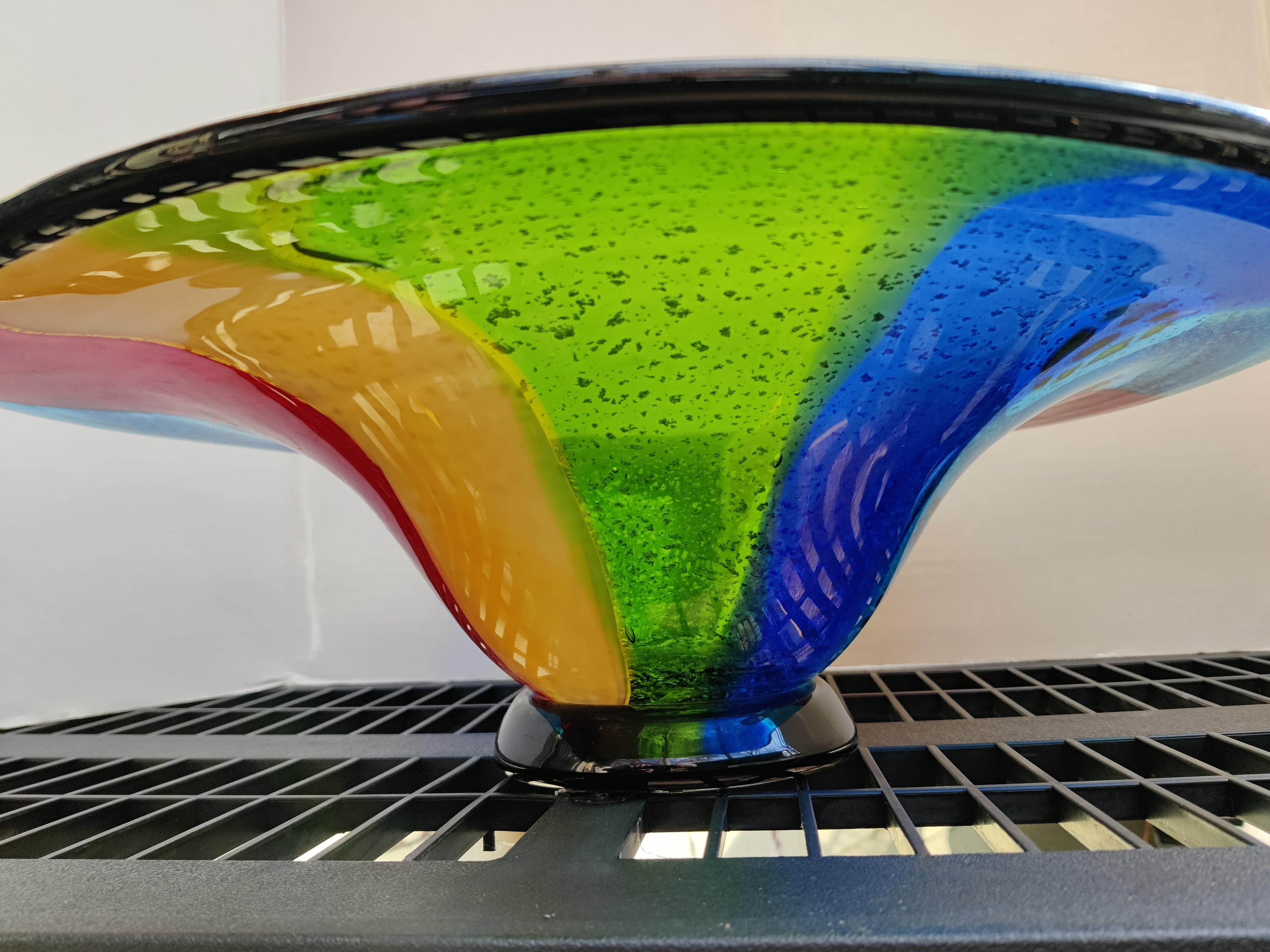Millefiori Murano Blown Glass Swirling Mixed Color Bowl For Sale 1