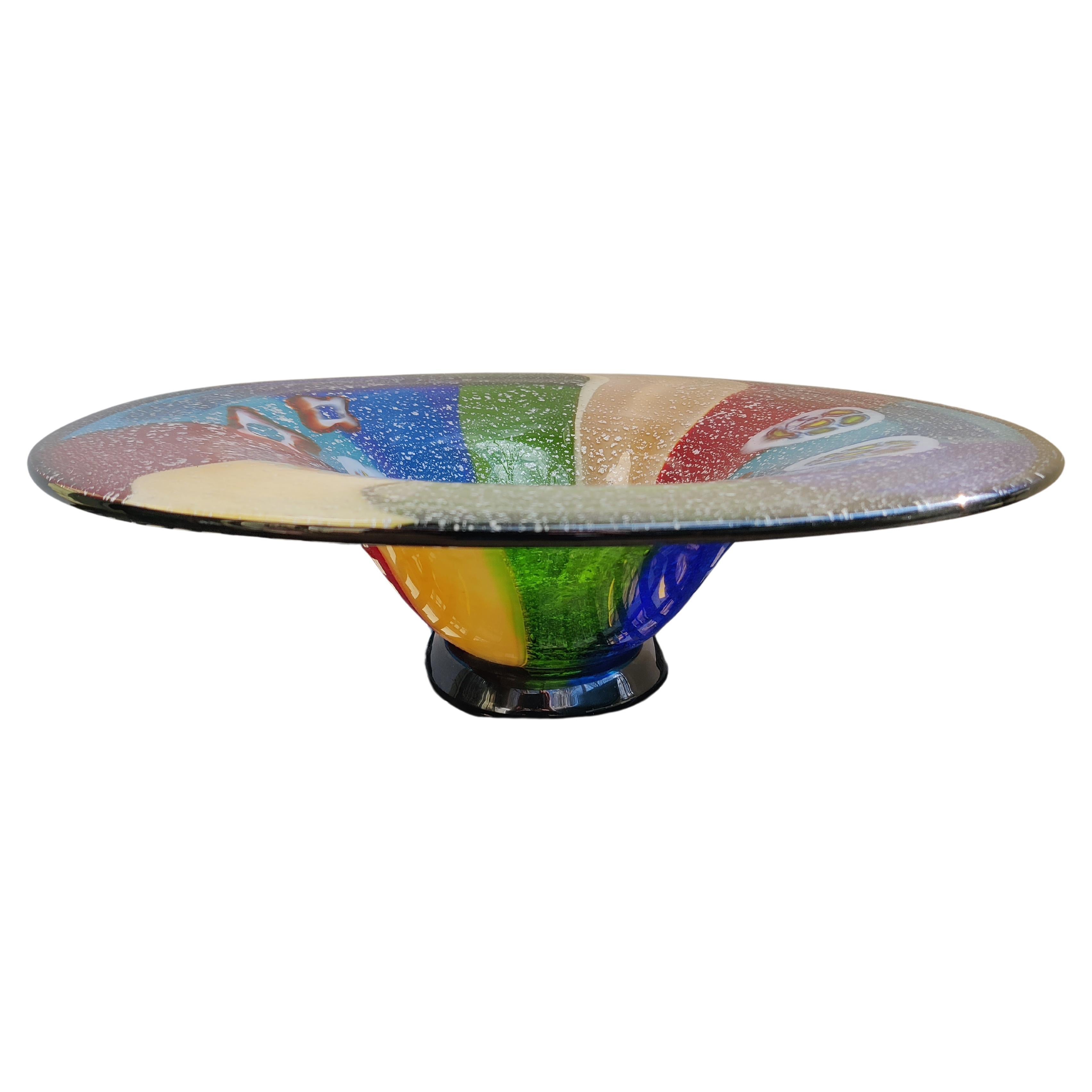 Millefiori Murano Blown Glass Swirling Mixed Color Bowl For Sale