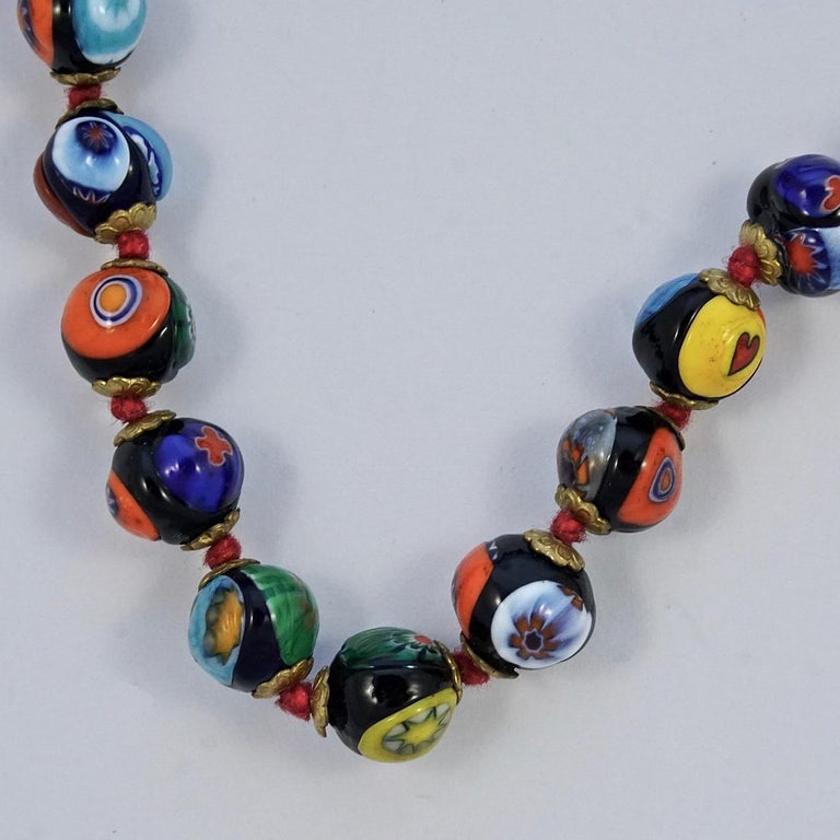 Murano Art Glass Millefiori Beaded Necklace Graduated Bead