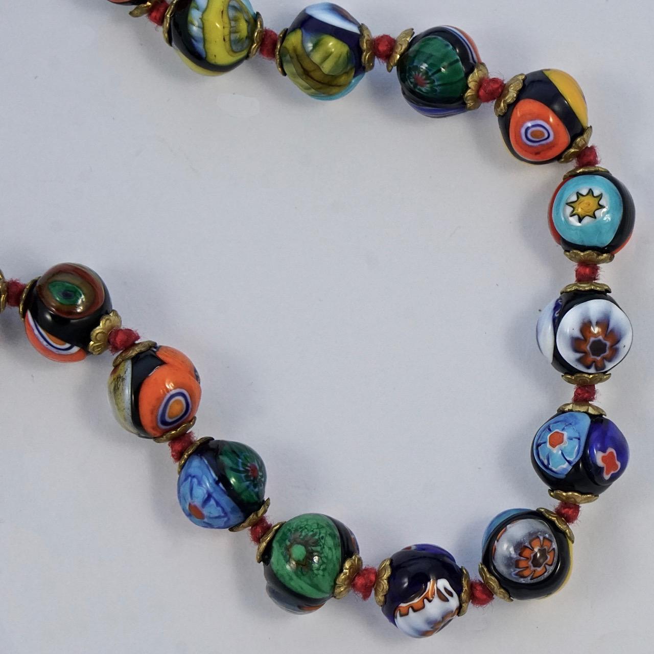 Millefiori Murano Glass Bead Necklace with Barrel Clasp In Good Condition For Sale In London, GB