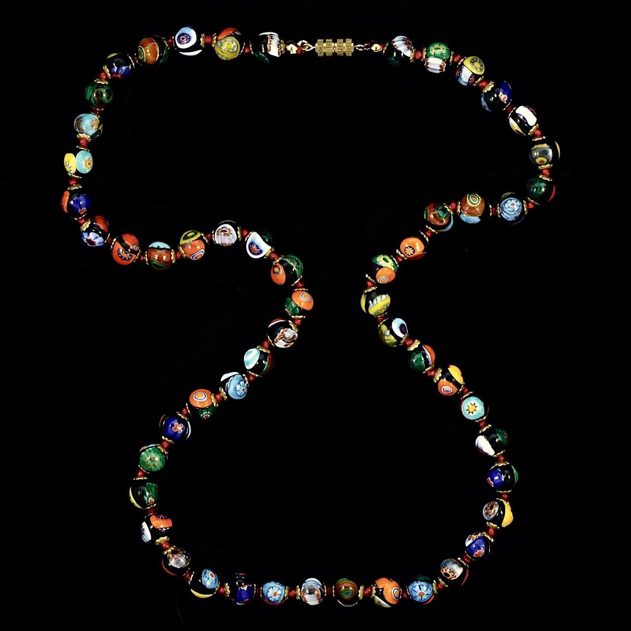 Millefiori Murano Glass Bead Necklace with Barrel Clasp For Sale 2