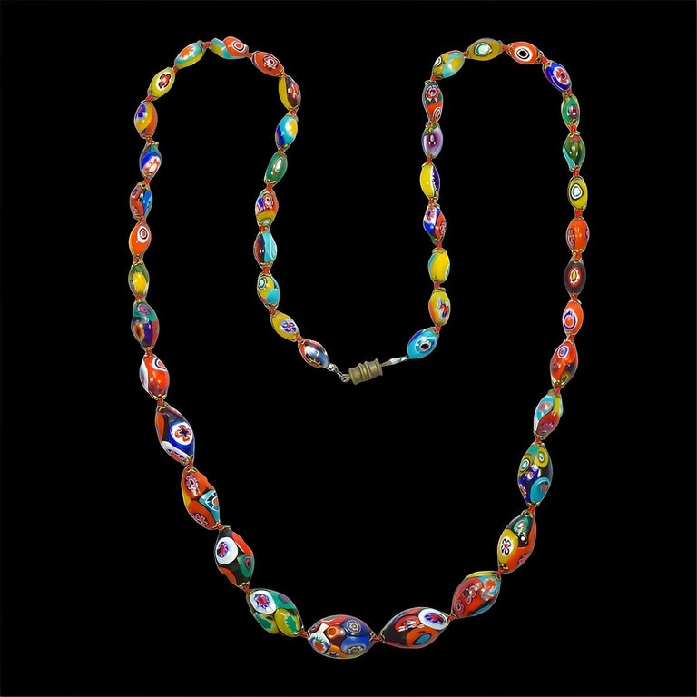 Collier Perles Murano - Fermoir Tonneau, Verre, Occasion - Bijou Vintage Sans Marque