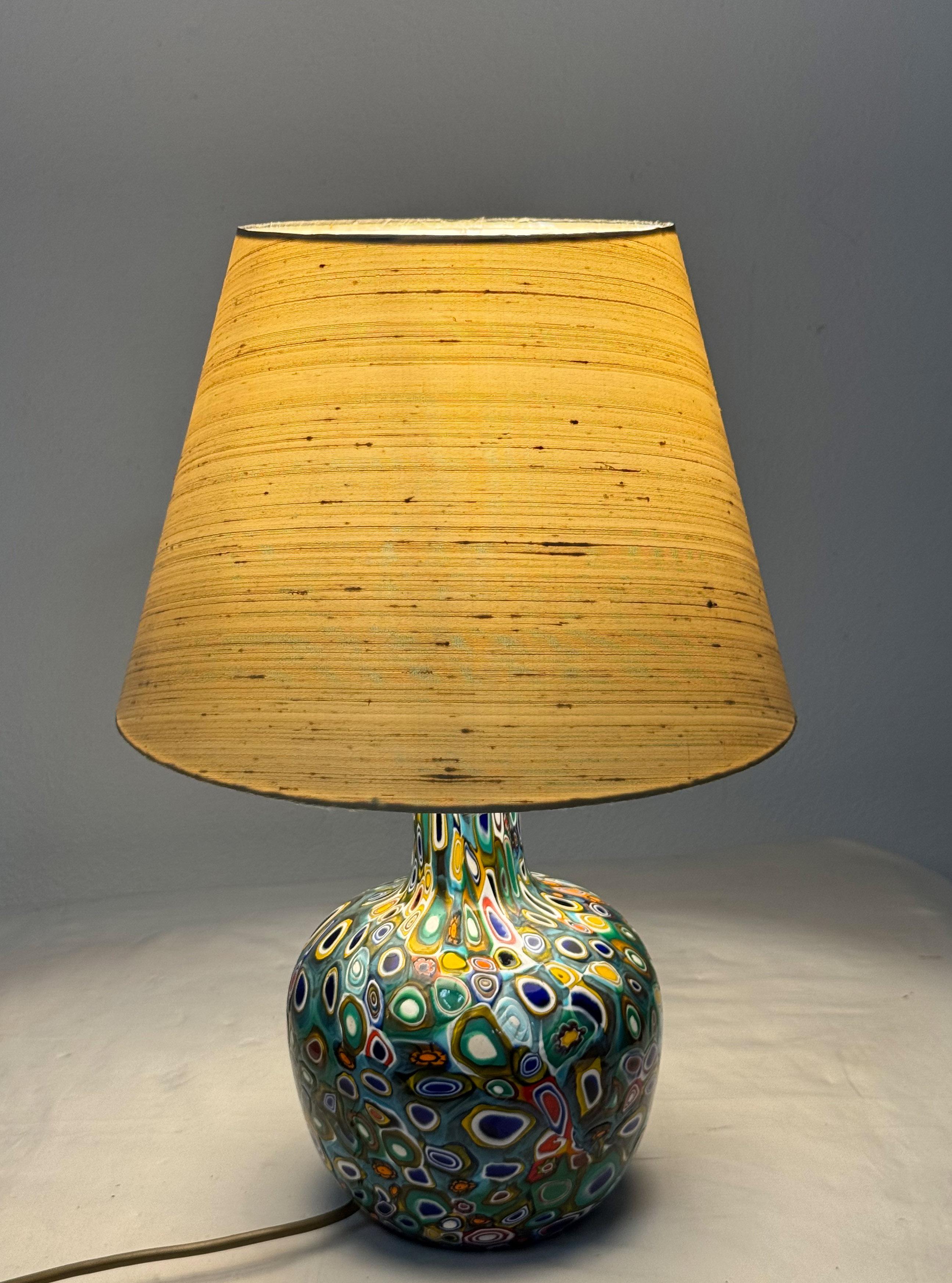 Millefiori Murano Glass Lamp with Custom Silk Shade For Sale 6
