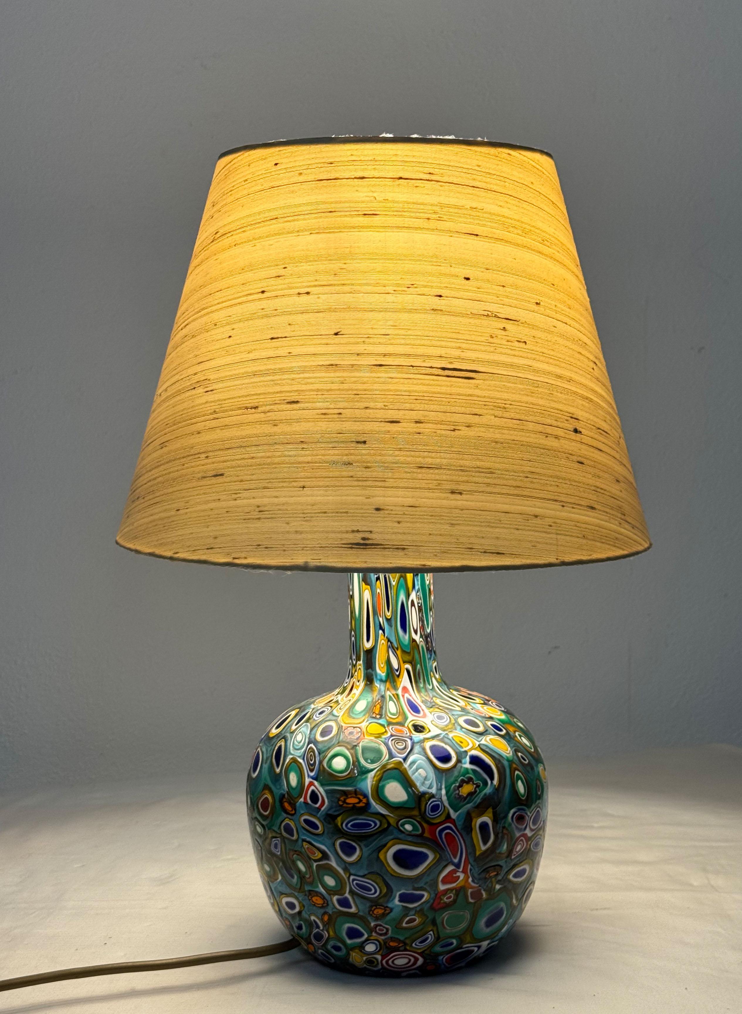 Millefiori Murano Glass Lamp with Custom Silk Shade For Sale 7
