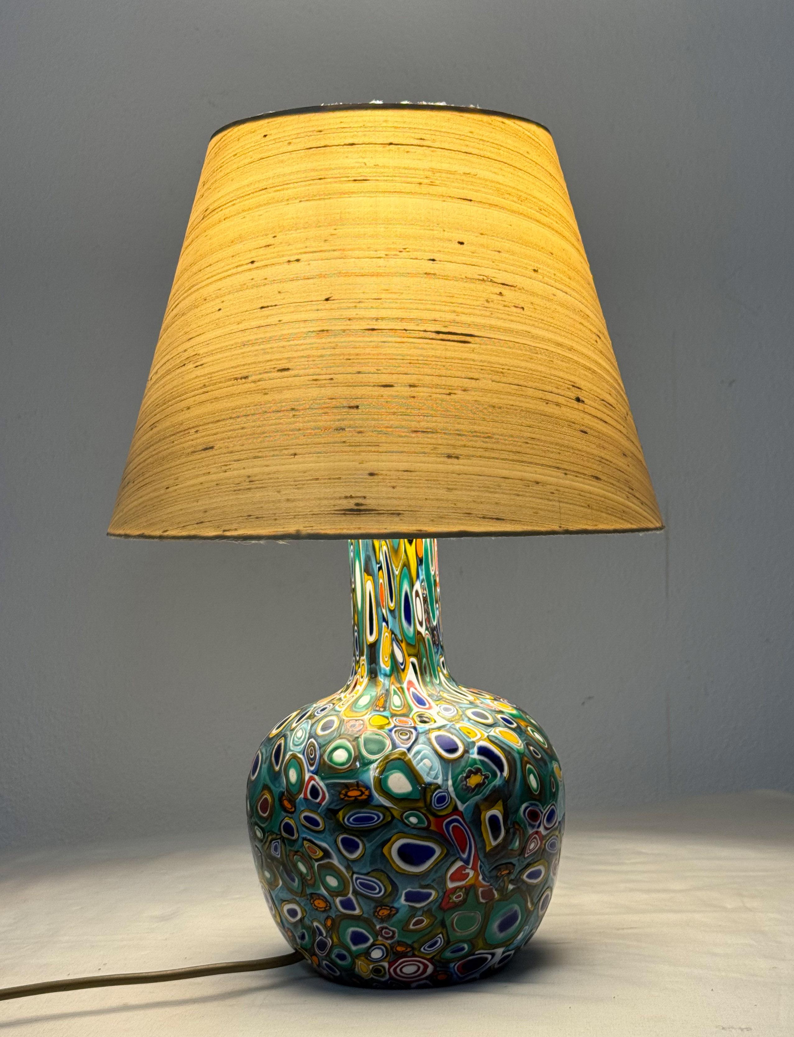 Millefiori Murano Glass Lamp with Custom Silk Shade For Sale 8