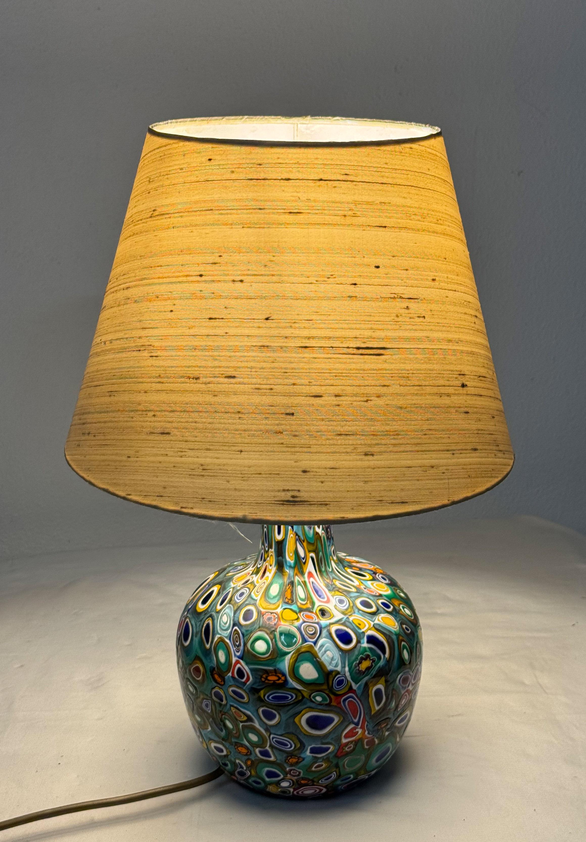 Millefiori Murano Glass Lamp with Custom Silk Shade For Sale 9