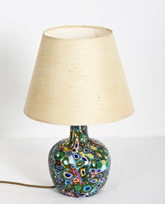 Millefiori Murano Glass Lamp with Custom Silk Shade