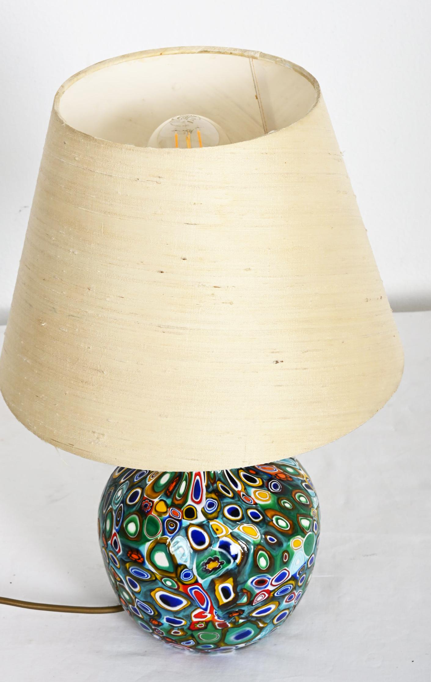 Millefiori Murano Glass Lamp with Custom Silk Shade In Good Condition For Sale In Vienna, AT