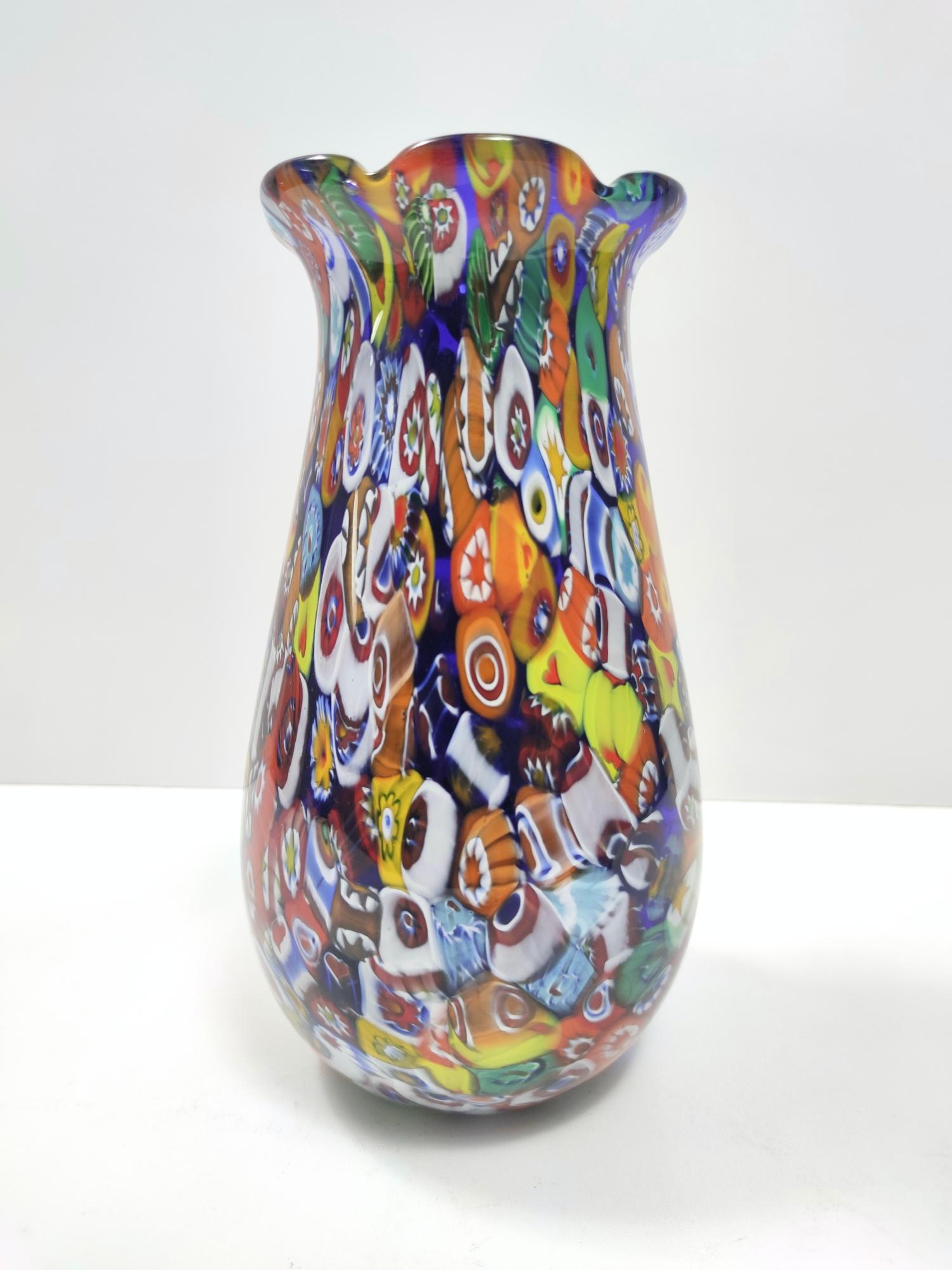 Late 20th Century Millefiori Murano Glass Vase by Fratelli Toso with Murrines, Italy 1980s