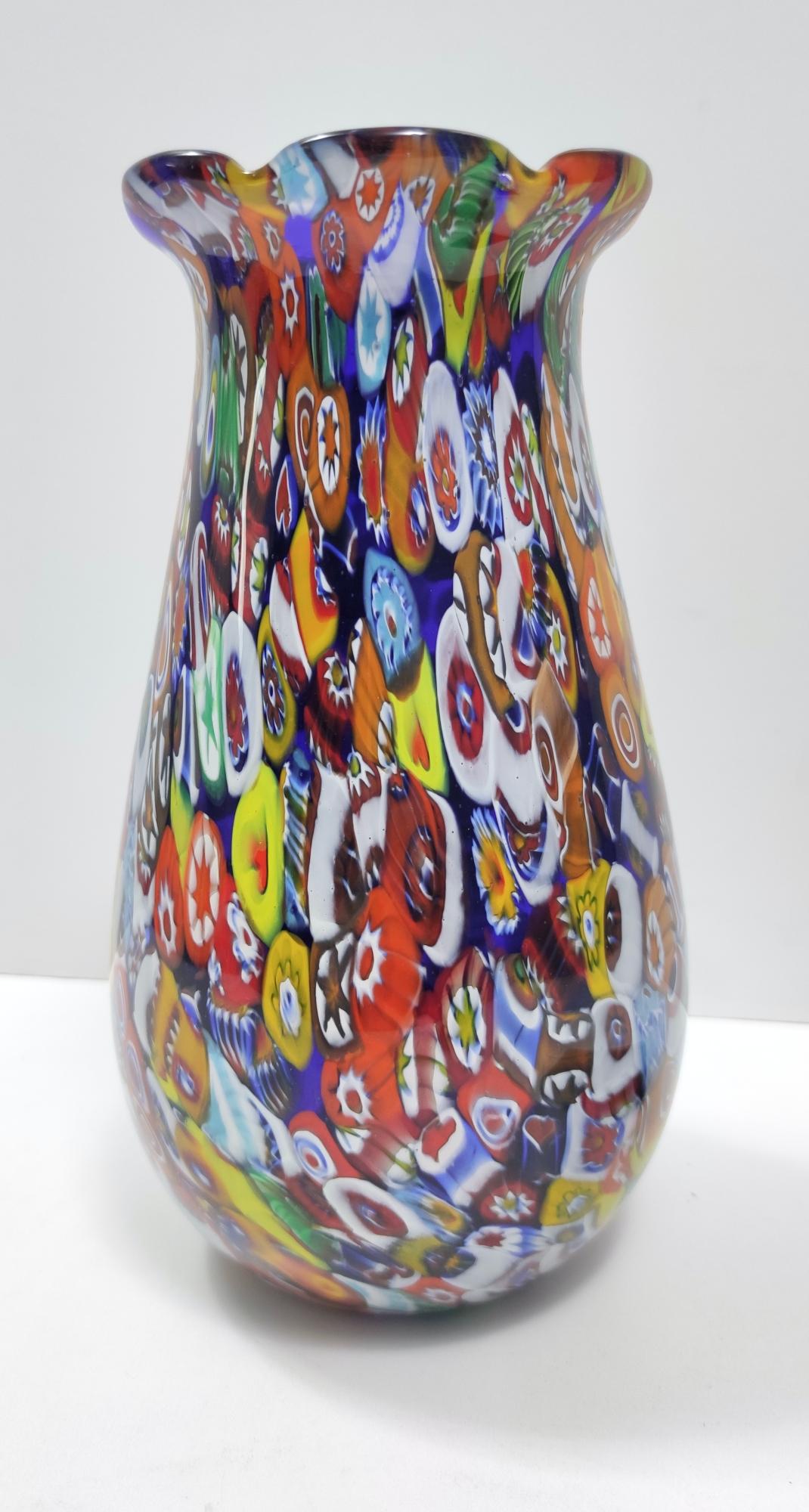 Millefiori Murano Glass Vase by Fratelli Toso with Murrines, Italy 1980s 1