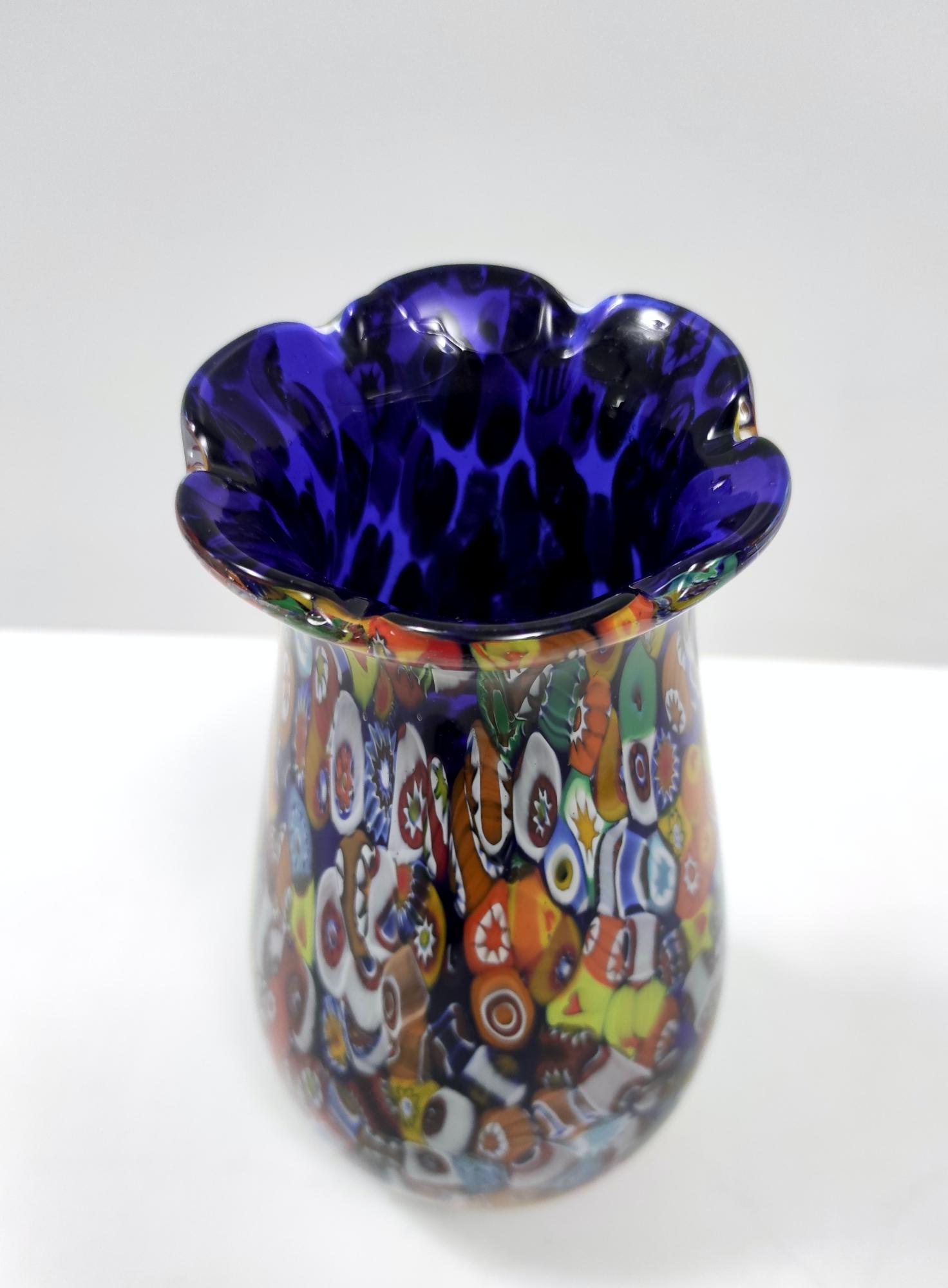 Millefiori Murano Glass Vase by Fratelli Toso with Murrines, Italy 1980s 3