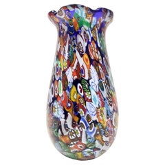 Millefiori Murano Glass Vase by Fratelli Toso with Murrines, Italy 1980s