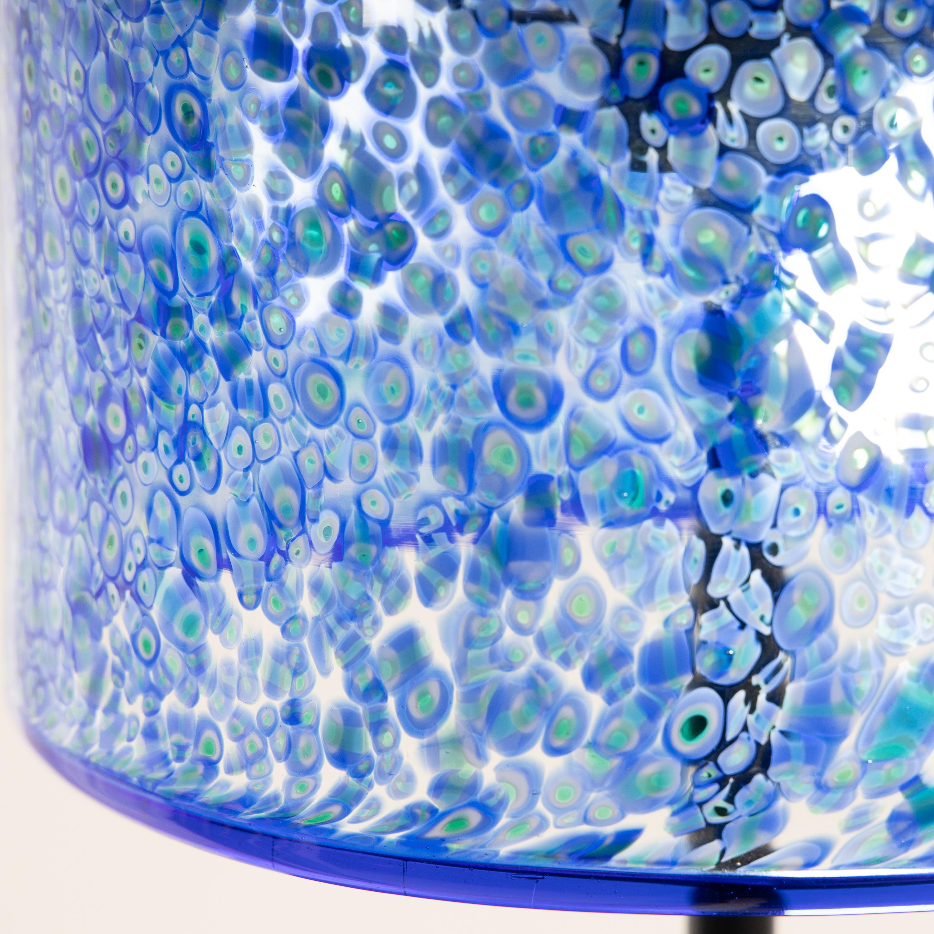 italien Lampe de table Millefiori bleue et noire avec abat-jour en verre, Italie, 20e siècle en vente