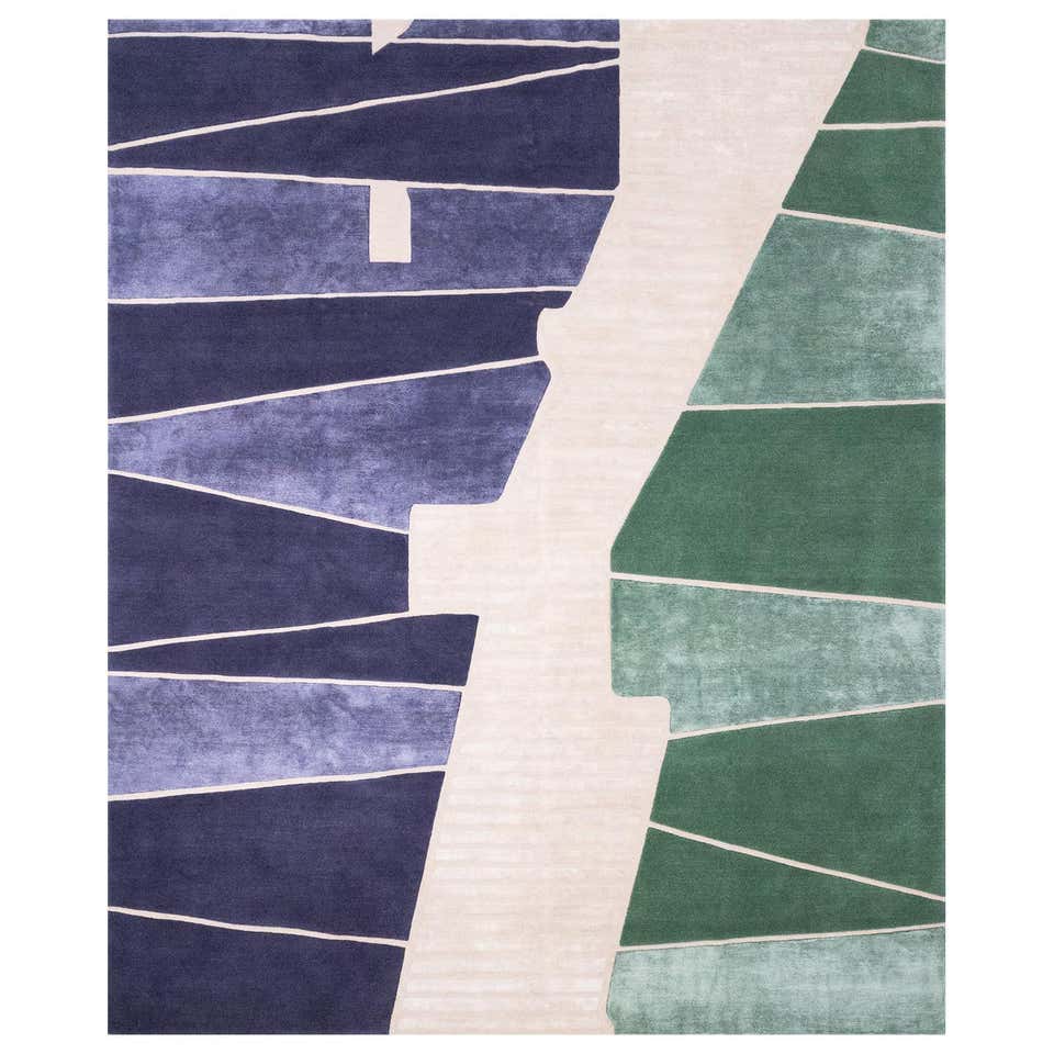 Colorful Modern Abstract green purple Wool Silk Rug Millenium Bridge ...