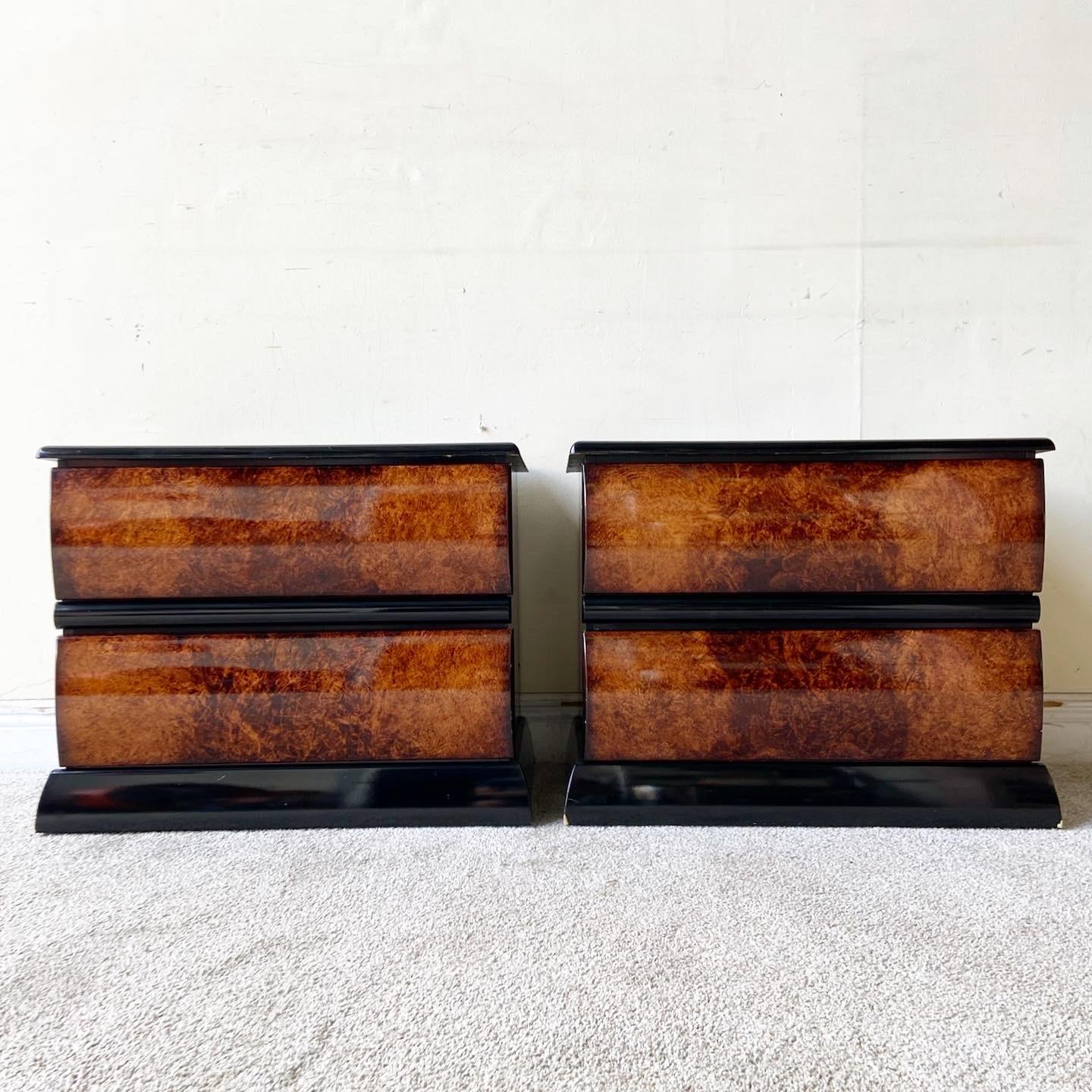 Late 20th Century Millennium Burl, Black Lacquered Headboard and Nightstands by Ashley Furniture