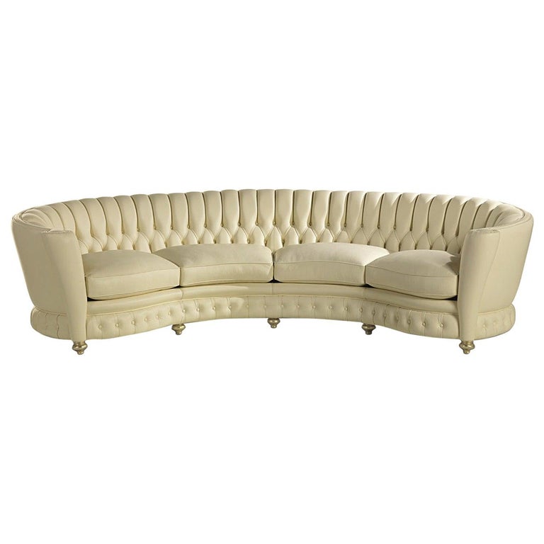 Millennium Four Seat Leather Sofa With, Beige Leather Tufted Sofa