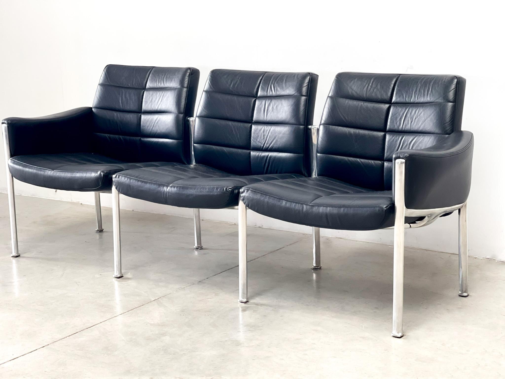 Leather Miller Borgsen leather and steel sofa