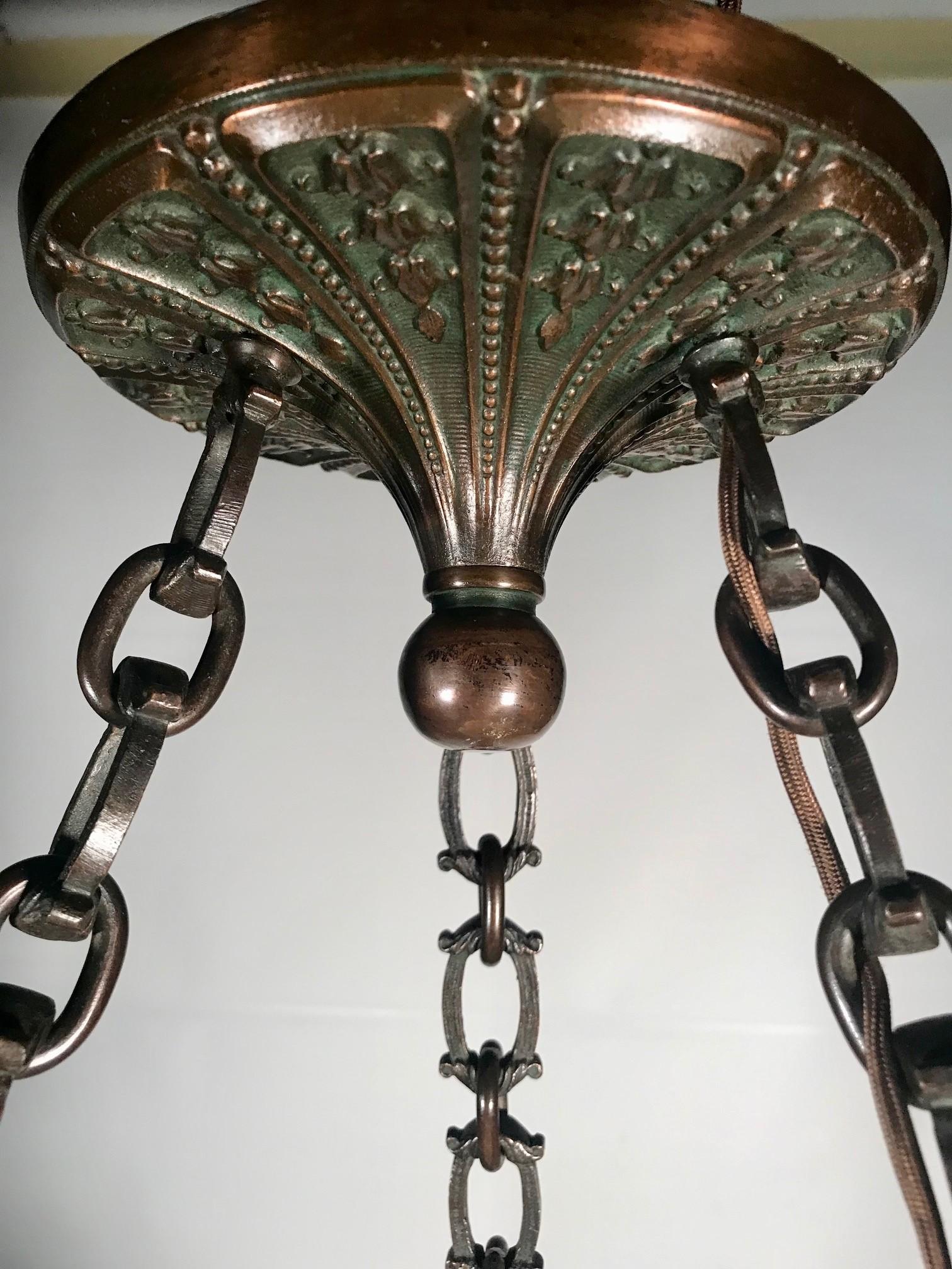 Miller Bronze and Alabaster Bowl-Shaped Carved Pendant Fixture    For Sale 2