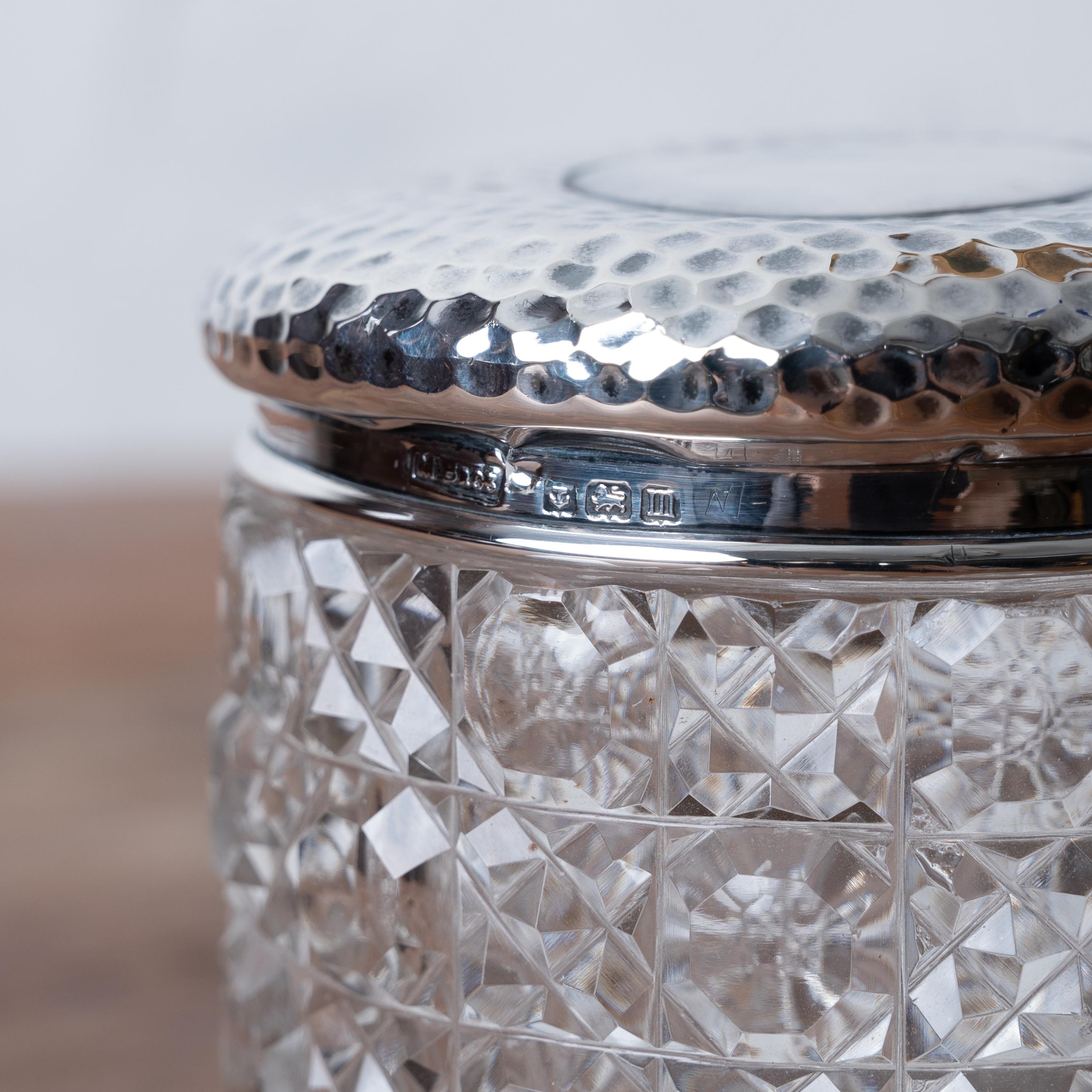 English Miller Bros. Sterling Cut Crystal Vanity Box, 1911 For Sale