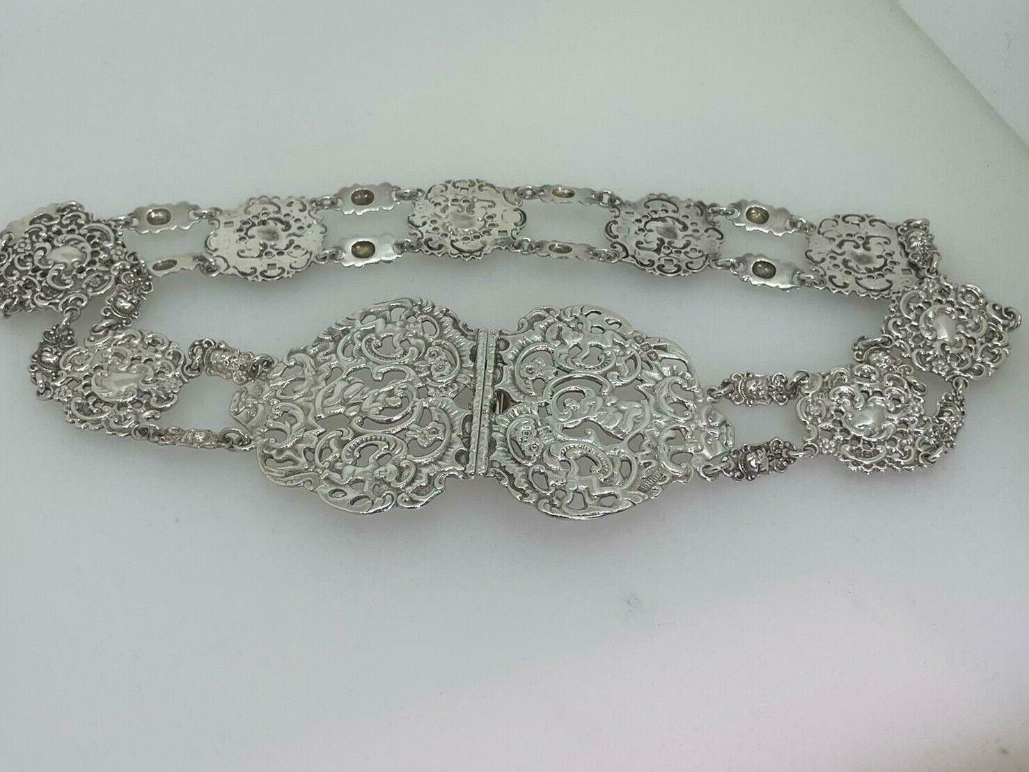 Miller Bros Sterling Silver Late Victorian Exquisite Belt. Birmingham, c1899. In Excellent Condition For Sale In MELBOURNE, AU