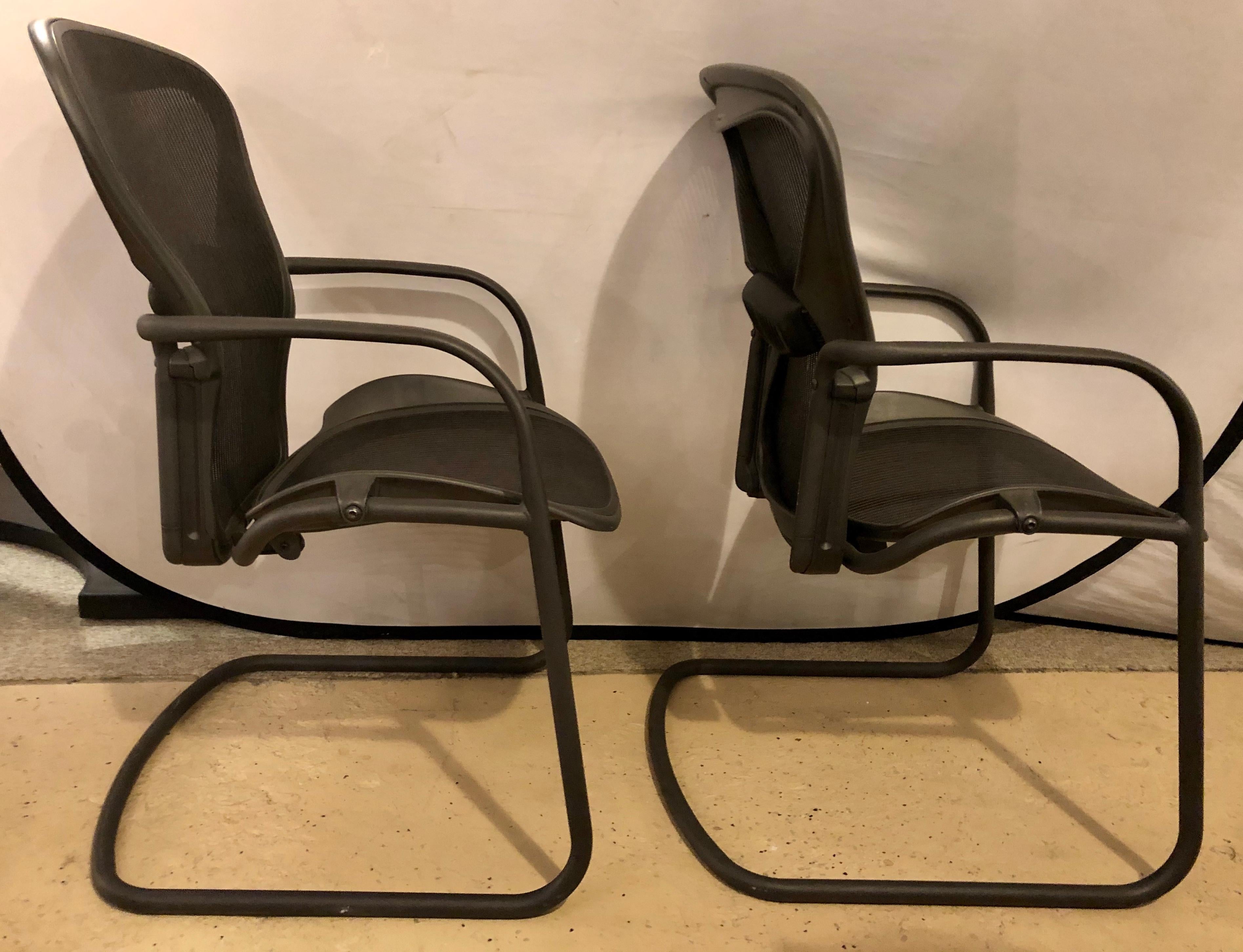 20th Century Miller Eames Model EA 435 Executive Chair Aluminum Group Black Leather Soft Pad