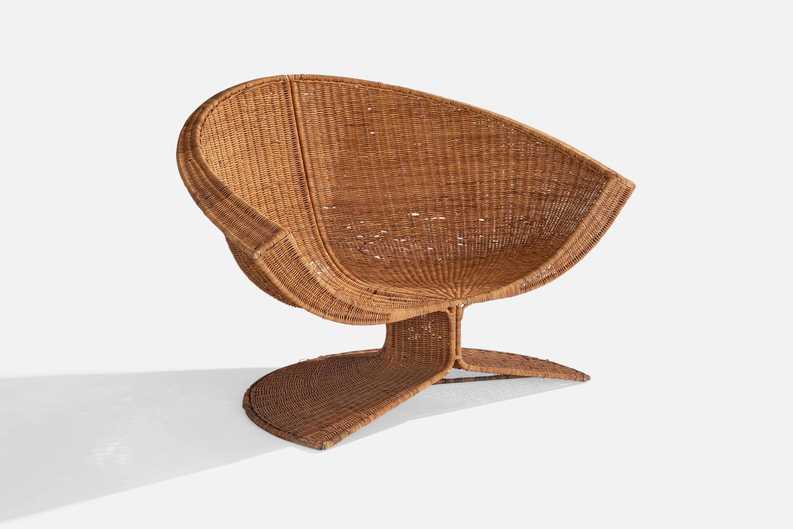Mid-Century Modern Miller Fong, Lounge Chair and ottoman, Wicker, Steel, USA, 1960s