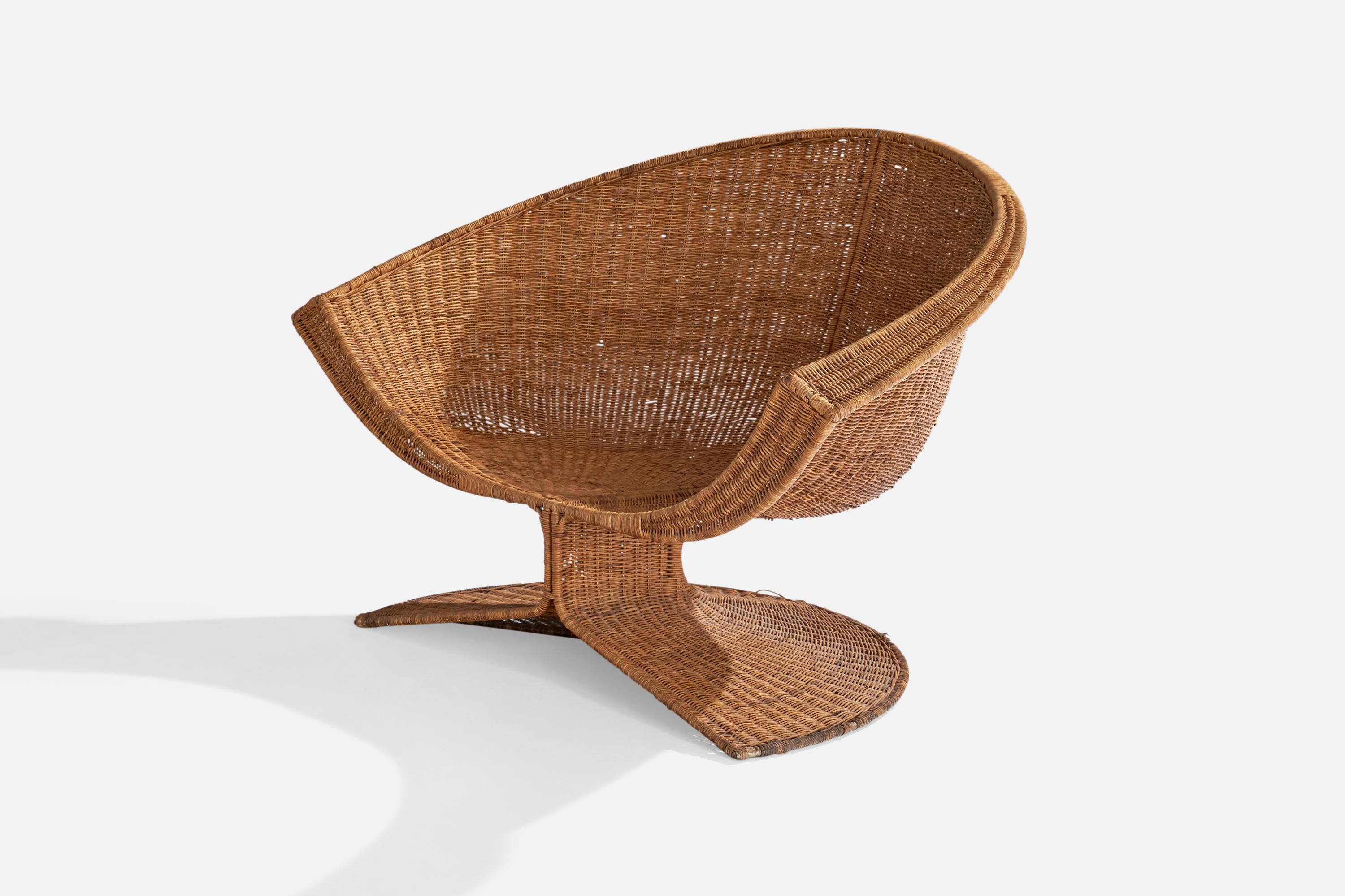 American Miller Fong, Lounge Chair and ottoman, Wicker, Steel, USA, 1960s