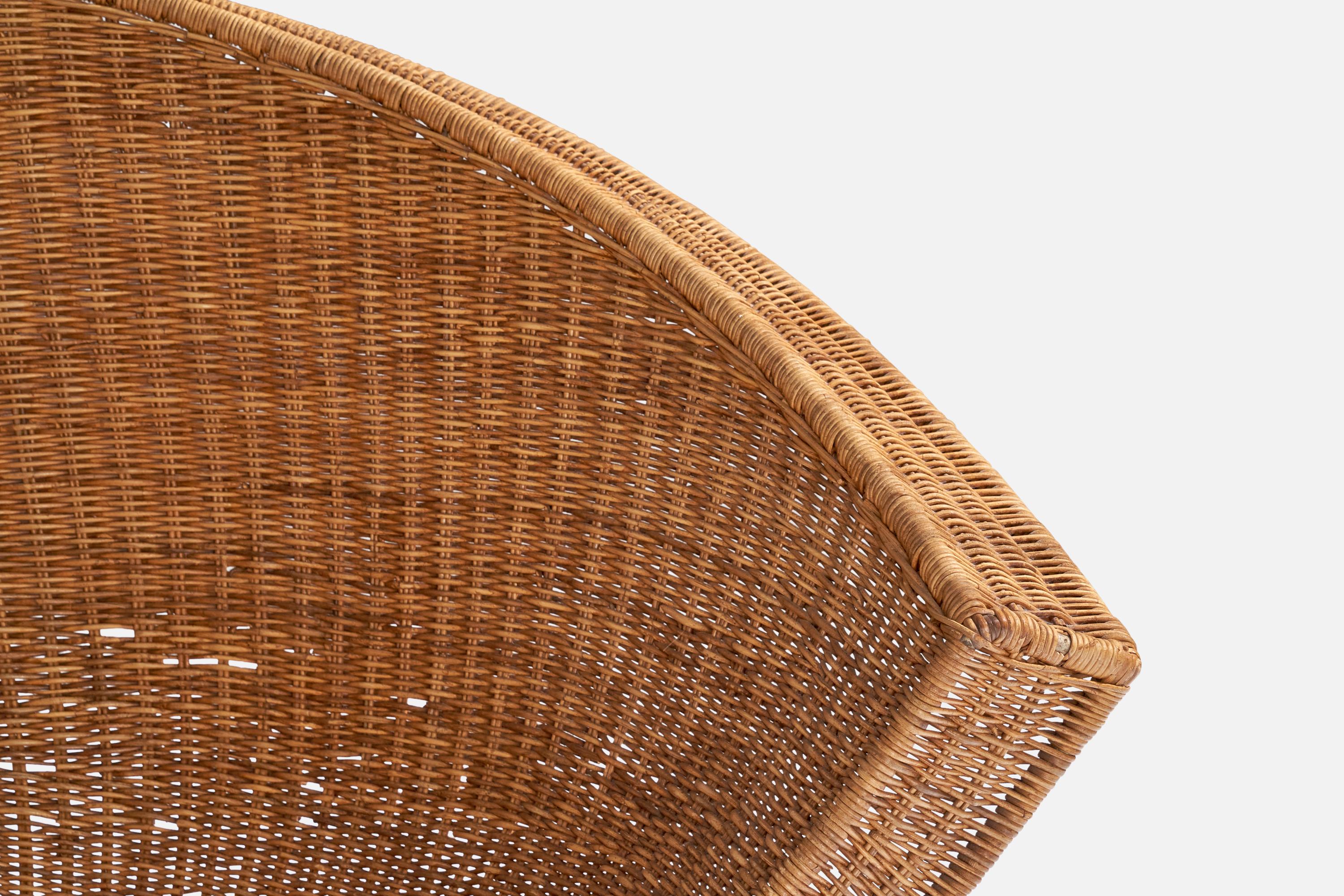 Mid-20th Century Miller Fong, Lounge Chair and ottoman, Wicker, Steel, USA, 1960s
