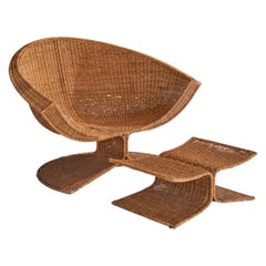 Miller Fong, Lounge Chair and ottoman, Wicker, Steel, USA, 1960s