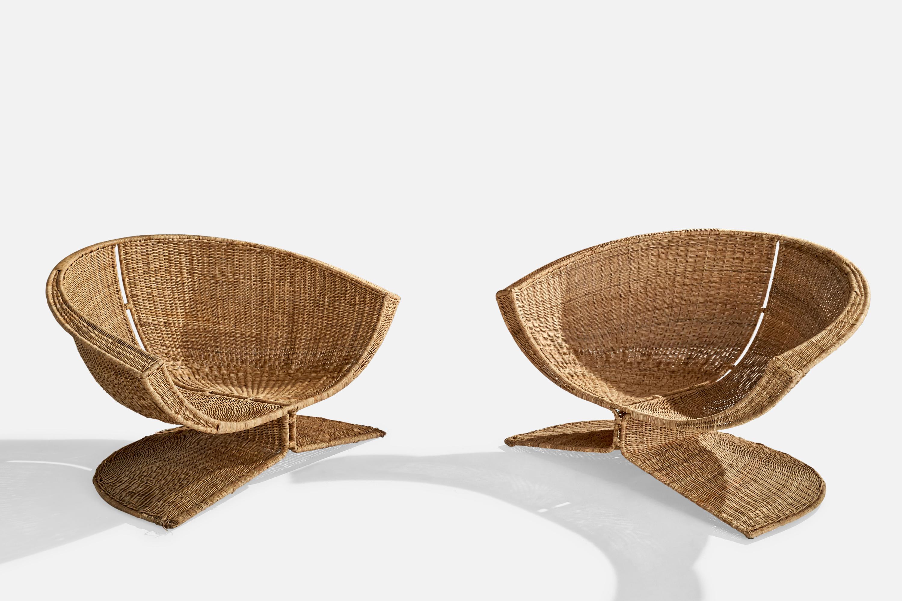 Mid-Century Modern Miller Fong, Lounge Chairs, Wicker, Steel, USA, 1960s