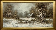 Cabine innevate nel Wood - Un sereno paesaggio invernale Vintage Oil Painting