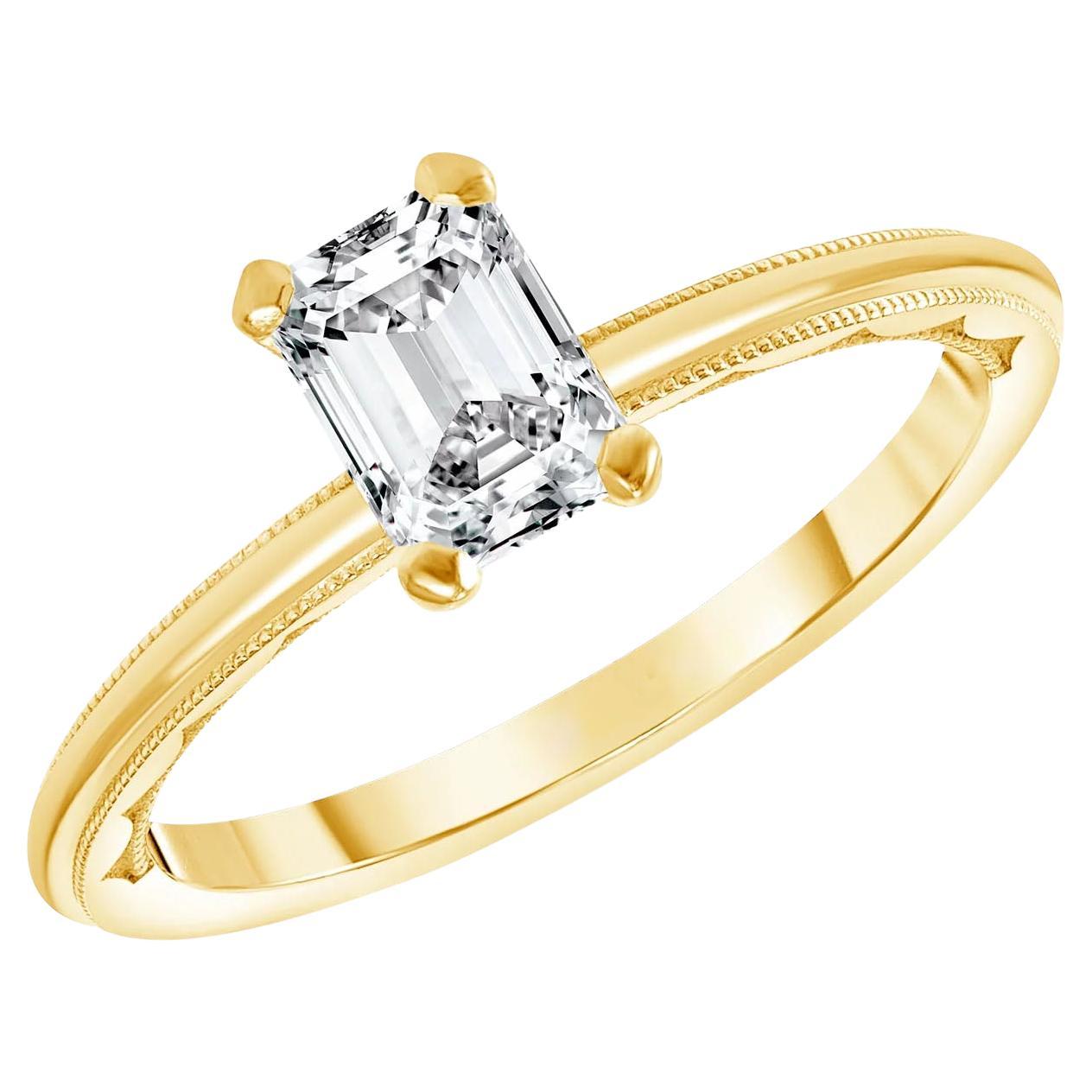 Millgrain 18K Yellow Gold Solitaire Engagement Ring