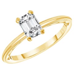 Millgrain 18K Yellow Gold Solitaire Engagement Ring