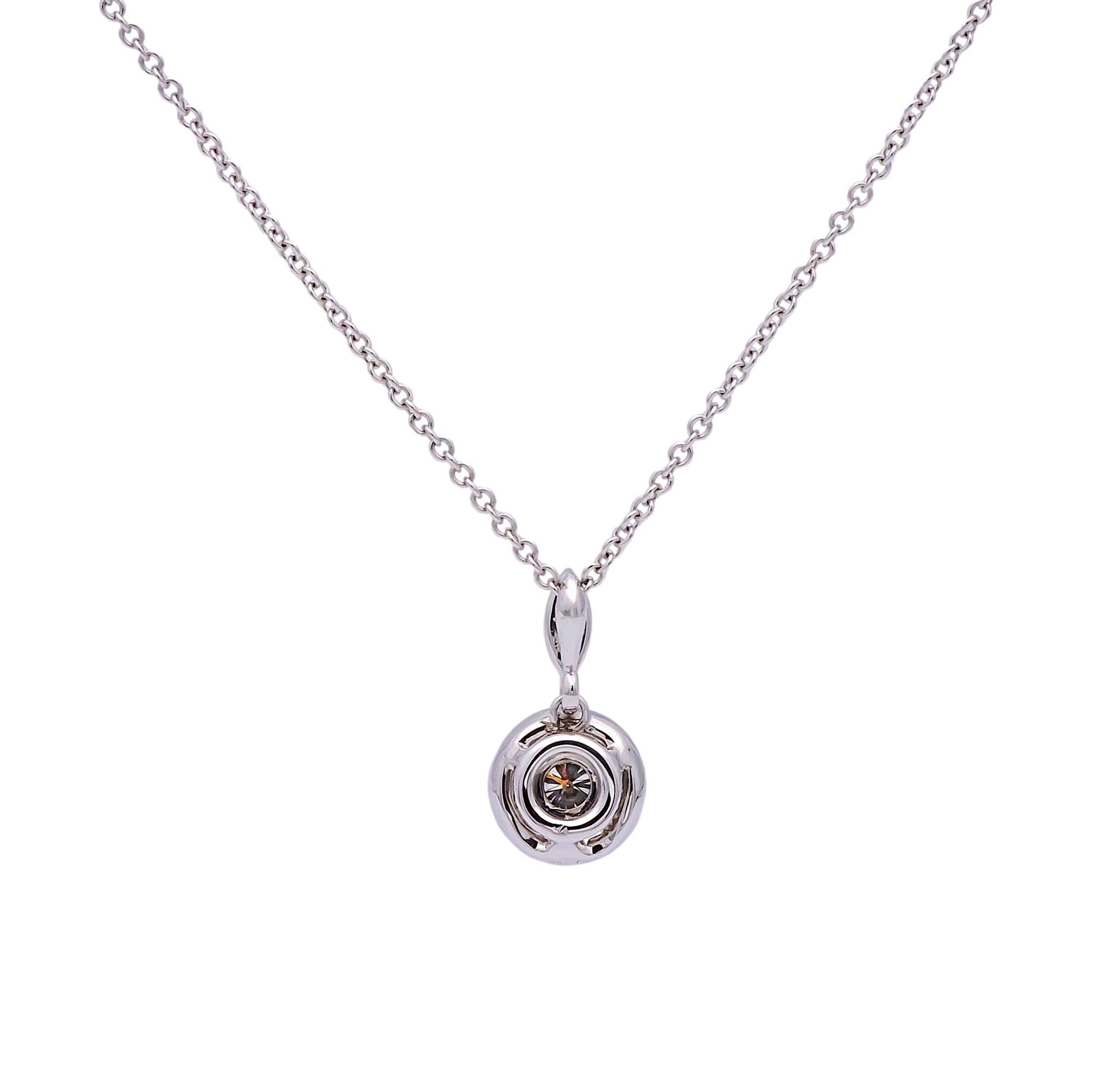 Women's MillGrain Circle Bezel Halo 18k White Gold Diamond .39Cts Total Pendant Necklace For Sale
