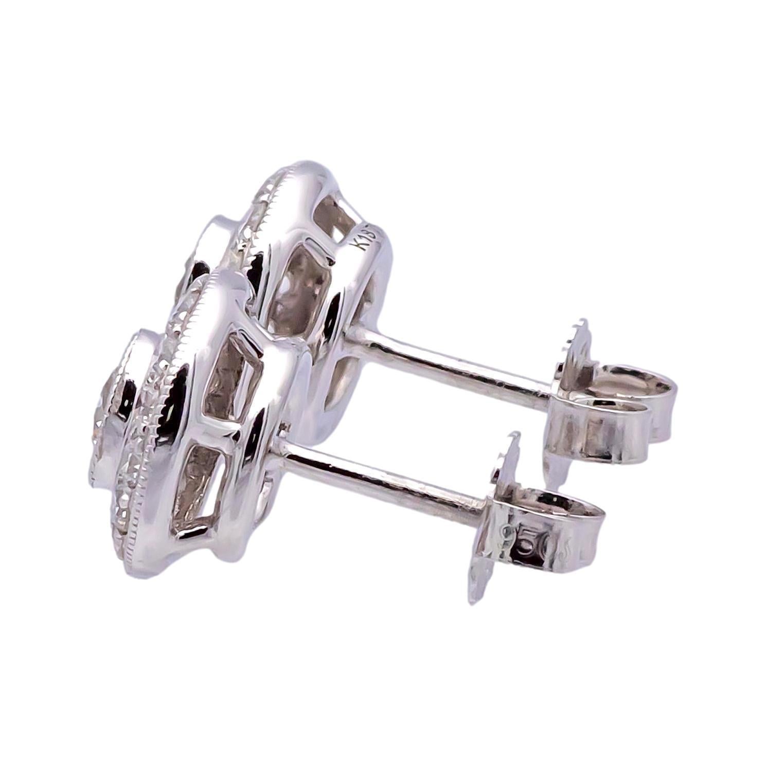 Modern Millgrain Circle Halo Bezel 18K Gold .96ct Total Diamond Weight Stud Earrings For Sale