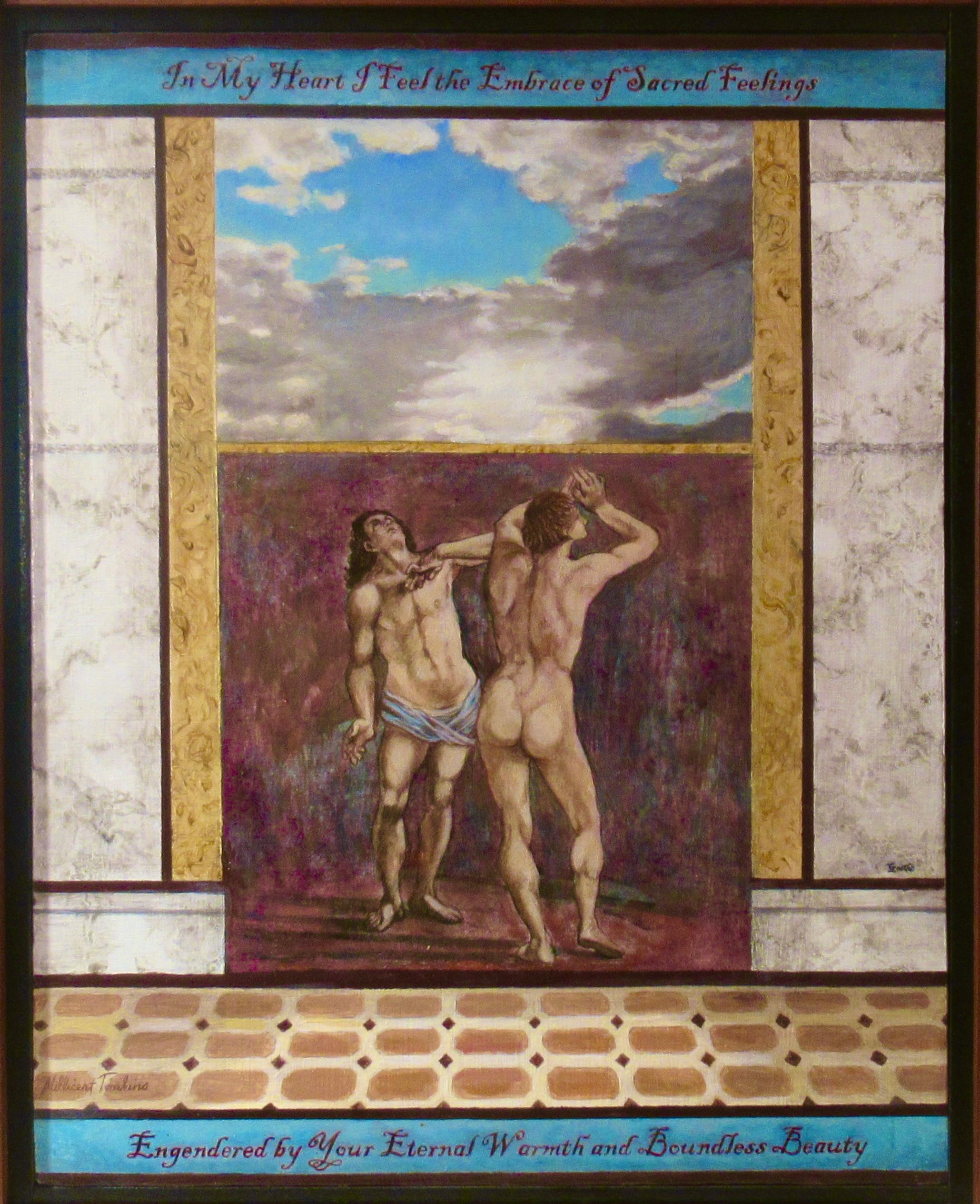En mi corazón siente el abrazo del sentimiento sagrado, Goethe 19CII - Mixed Media Art realista estadounidense de Millicent Thomkins