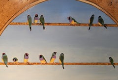 Millicent Tomkins Surreal Mixed Media Painting Figure with Birds