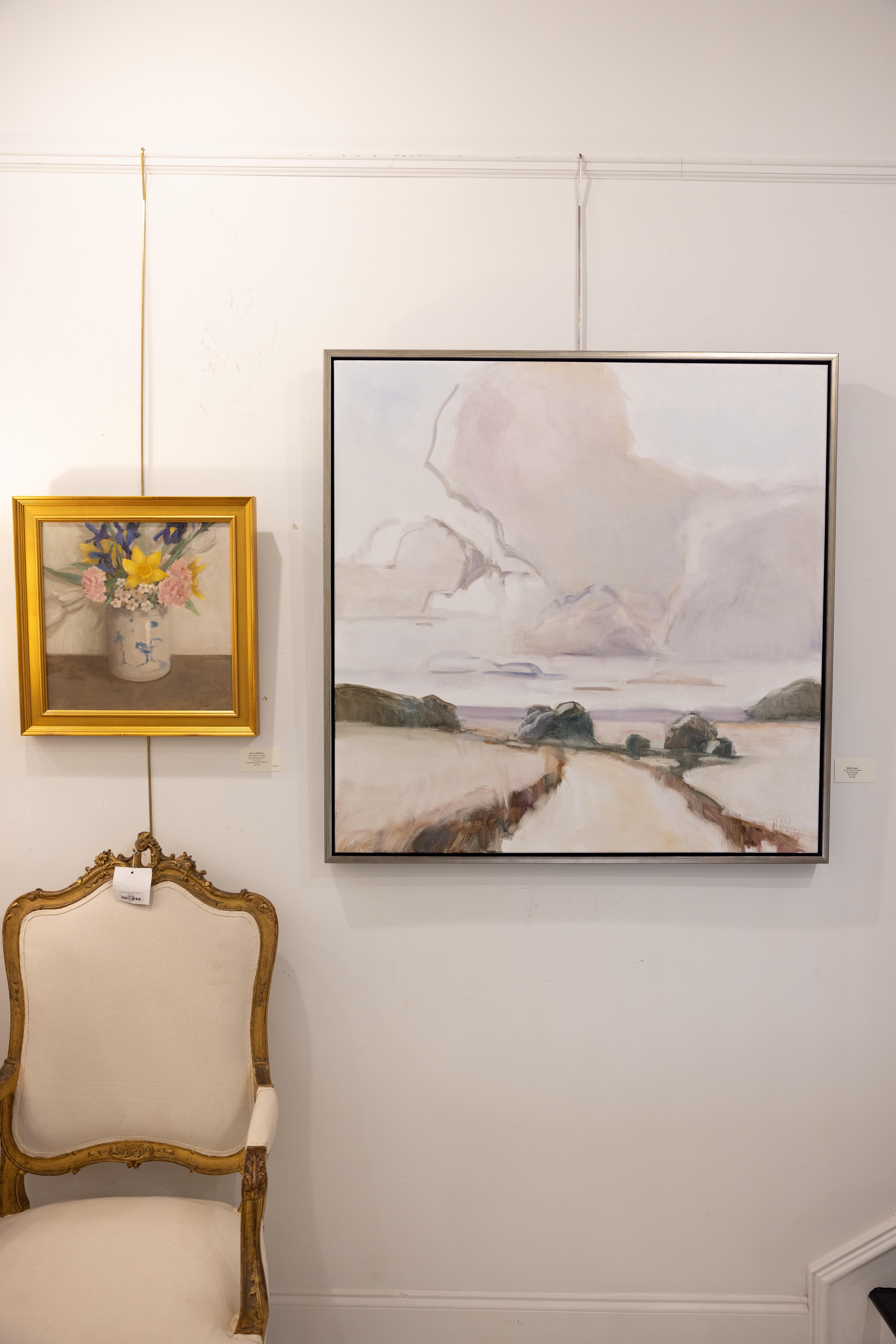 Wie sich die Geschichte entfaltet von Millie Gosch Quadratische impressionistische gerahmte Landschaft im Angebot 1
