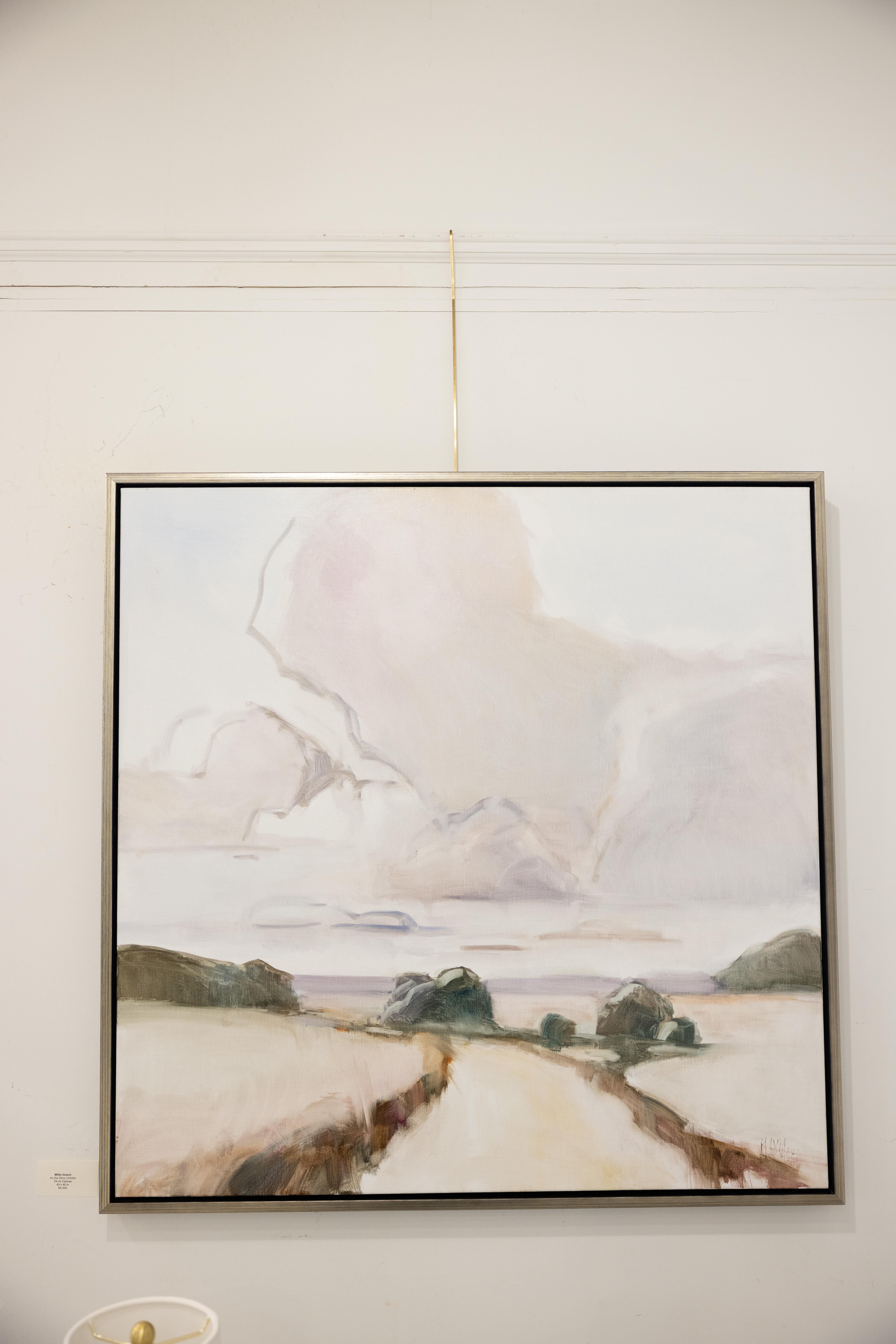 Wie sich die Geschichte entfaltet von Millie Gosch Quadratische impressionistische gerahmte Landschaft im Angebot 3