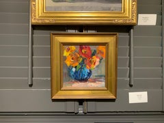 Blue Vase by Millie Gosch, Small Framed Oil on Board Still-Life Painting