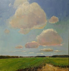 Nuvole sui campi di Millie Gosch Paesaggio impressionista incorniciato Marsh