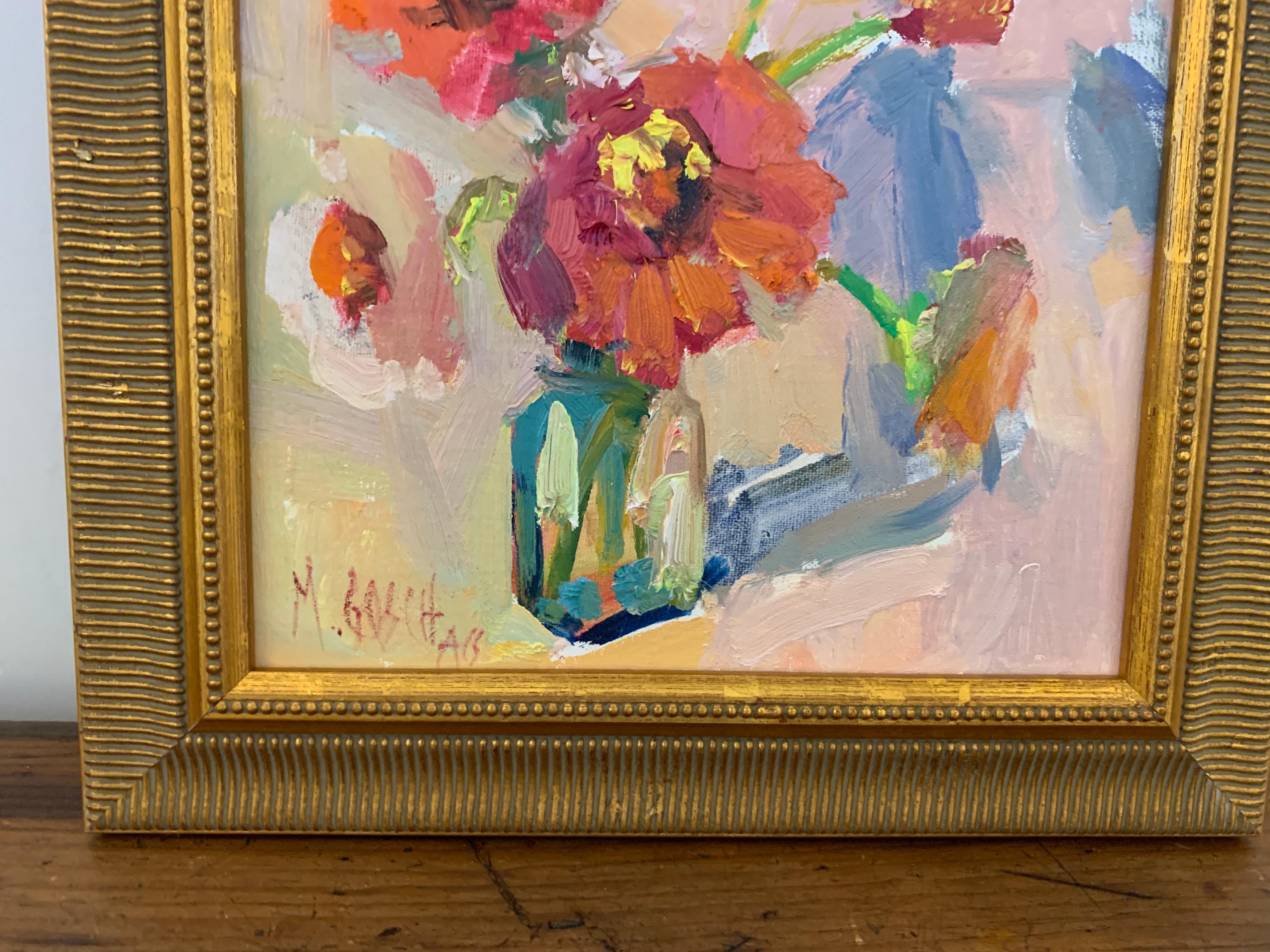 Fleurs I by Millie Gosch, Small Framed Oil on Board Still-Life Painting 3