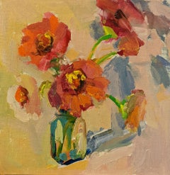 Fleurs I by Millie Gosch, Small Framed Oil on Board Still-Life Painting