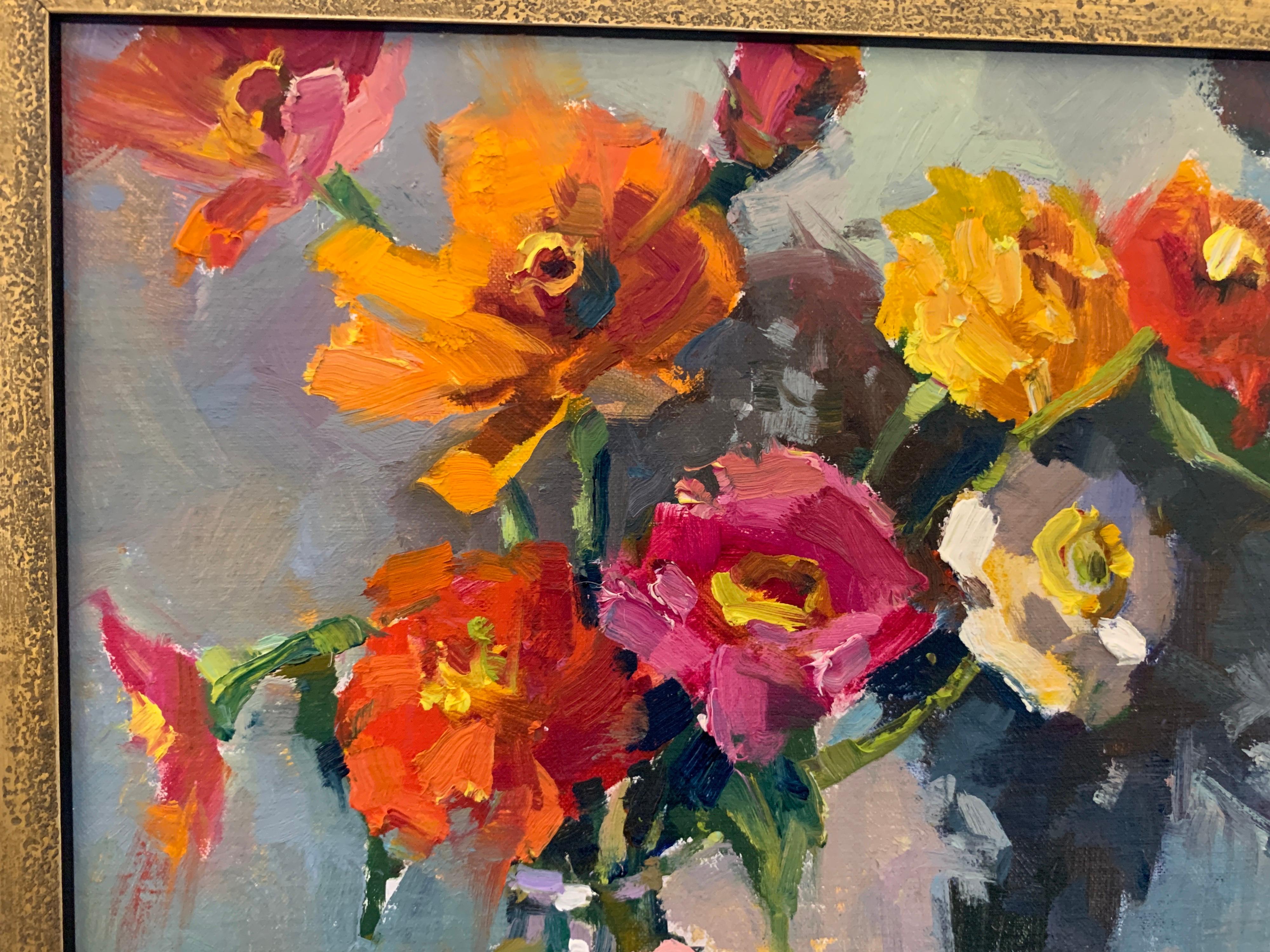 Fleurs III by Millie Gosch, Small Framed Oil on Board Still-Life Painting 2