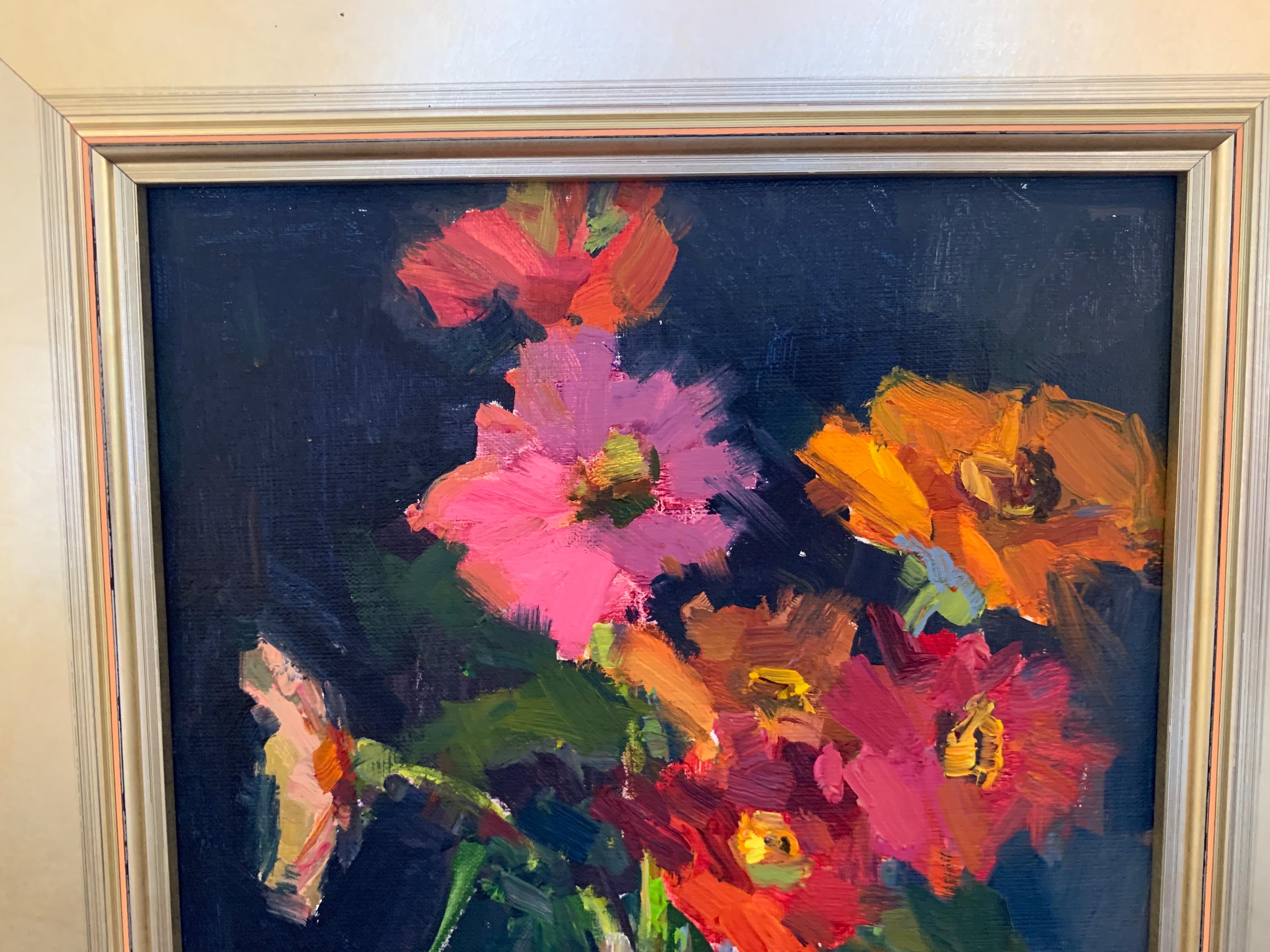 Fleurs V by Millie Gosch, Small Framed Oil on Board Still-Life Painting 4