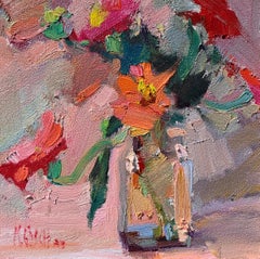 Flower Waltz by Millie Gosch, Petite Framed Oil on Board Impressionist Painting